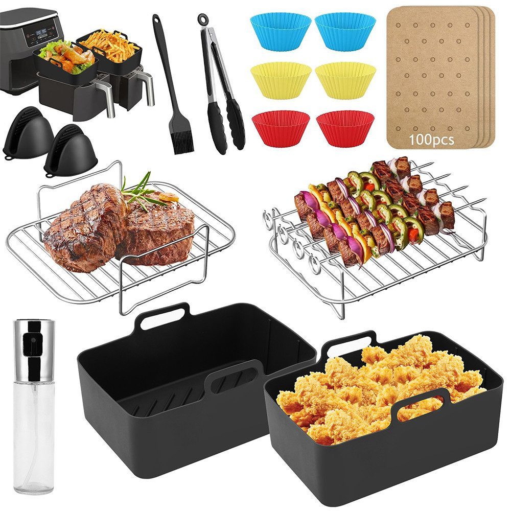 BlingBin Küchenmaschinen Zubehör-Set 22 Stück Heißluftfritteuse Zubehör für Ninja AF400EU, AF500EU, 9-10.4L, Zubehör für Ninja AF400EU, AF500EU, 9-10.4L XXL Heissluftfritteuse, Dual Zone Air Fryer, BPA-frei, Ninja Airfryer Zubehör