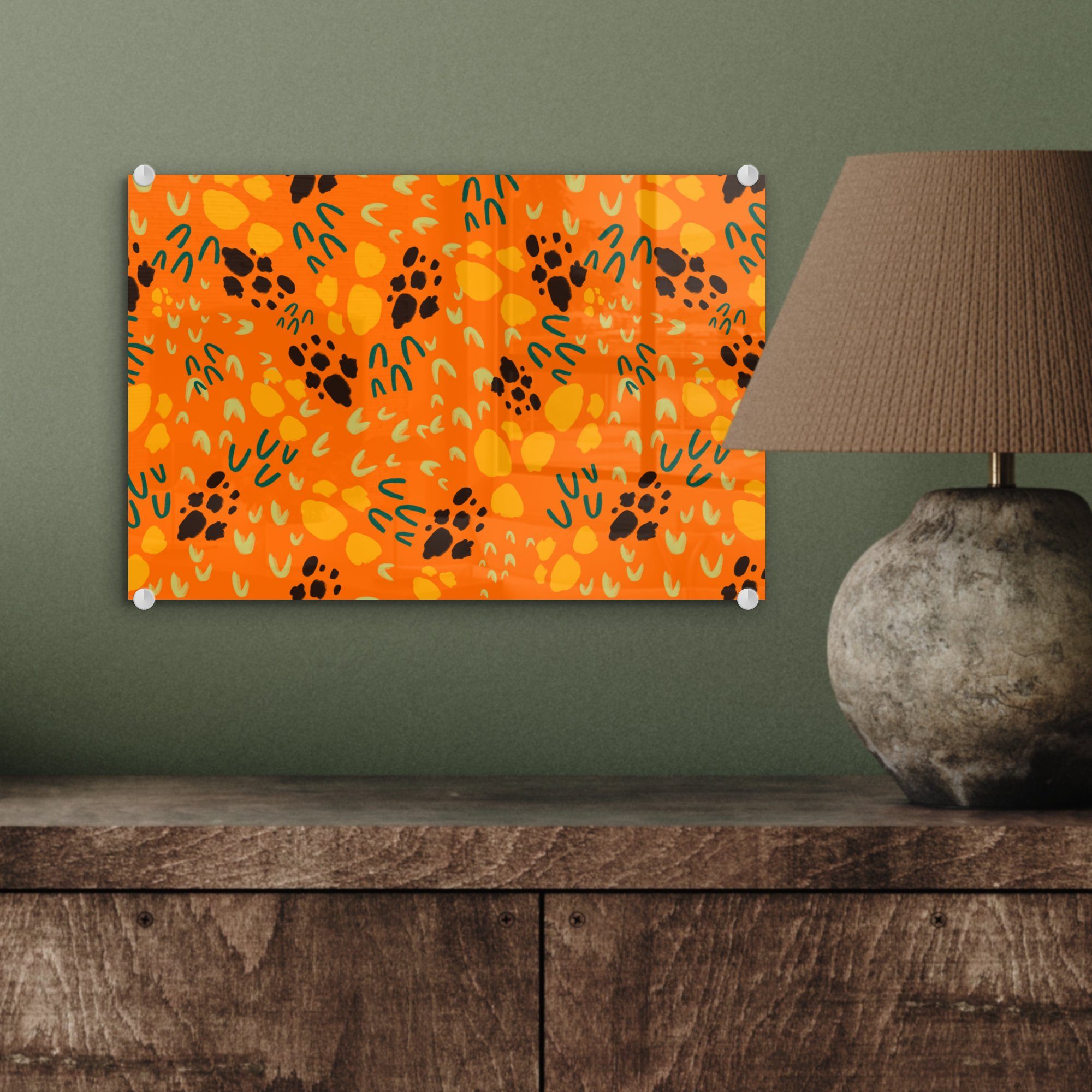 - (1 Glasbilder St), Glas - auf - Sporen Acrylglasbild Wanddekoration Muster, Orange Foto auf Bilder - - MuchoWow Wandbild Glas