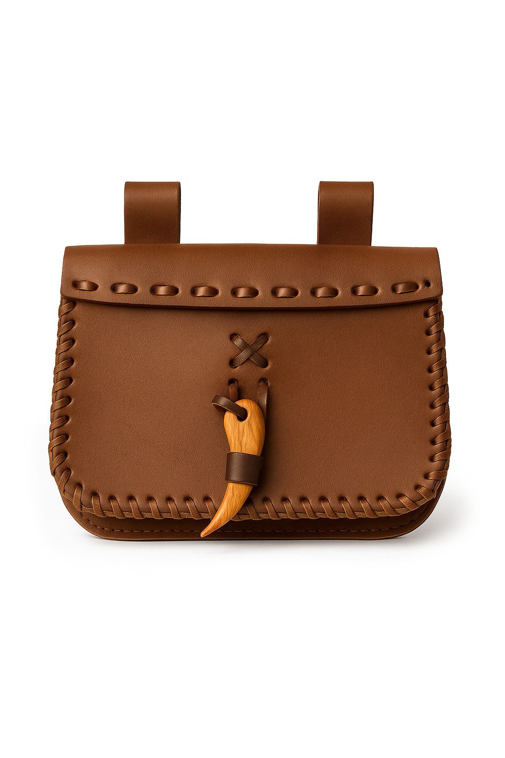 Leonardo Carbone Wikinger-Kostüm Gürteltasche "Volmar" aus Leder, Holzknebelverschluss, dekorative Lederschnur