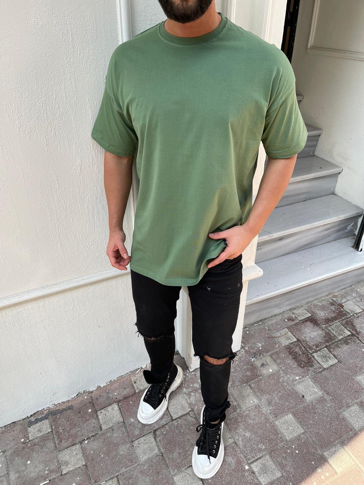Megaman Jeans T-Shirt Herren Oversize T-Shirt O-Neck Rundhalsausschnitt Kurzarm Regular
