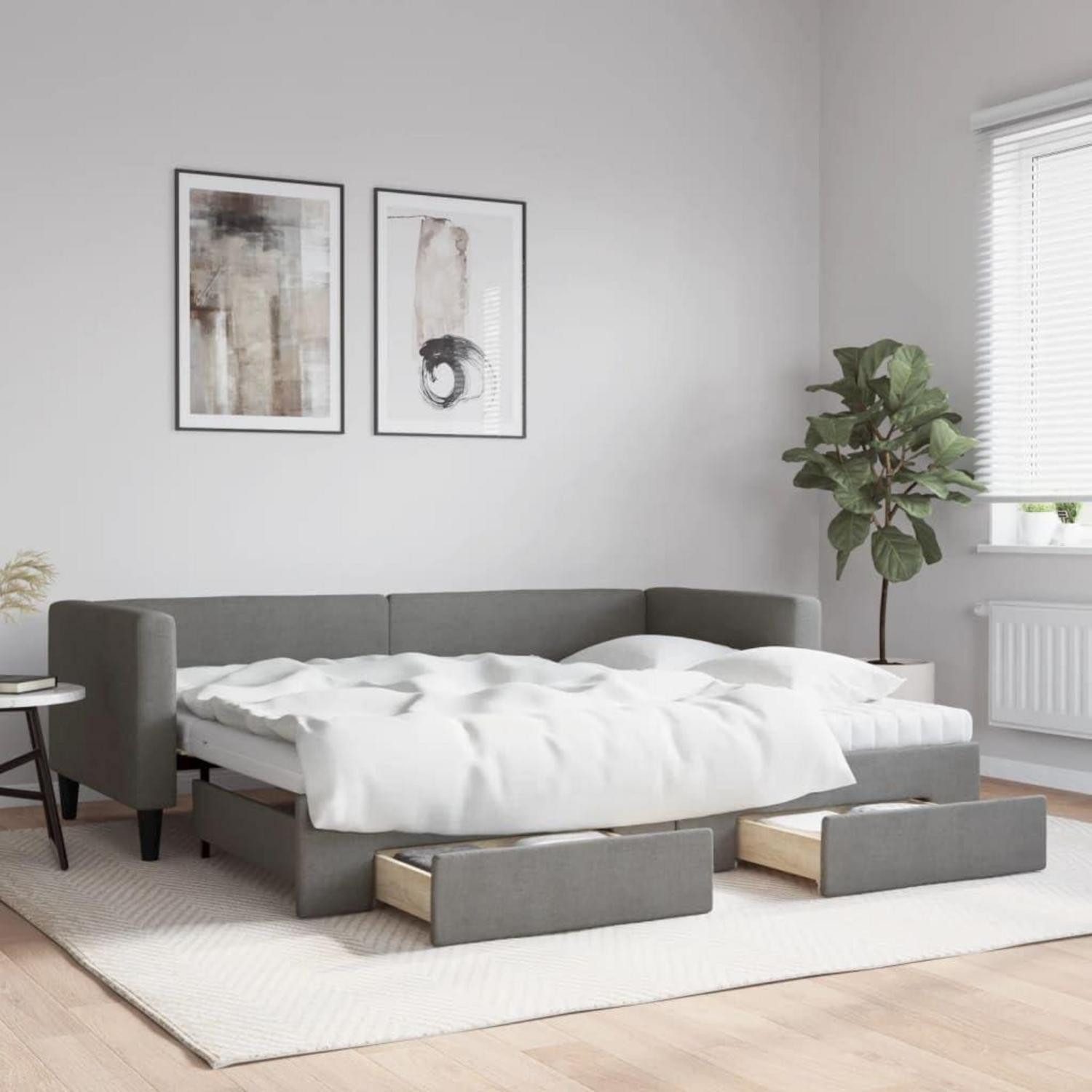 LuxusKollektion Schlafsofa Schlafsofa 2 80 x 200 mit Bettkasten & Schublade & Matratze Dunkelgrau
