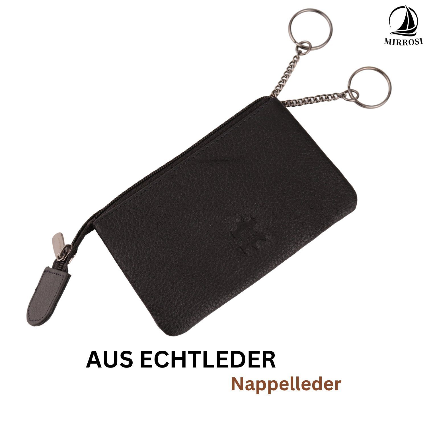 MIRROSI Schlüsseltasche UNISEX Echtleder mit zwei Fächern, 1 Kartenfach, Schlüsseletui für Damen und Herren