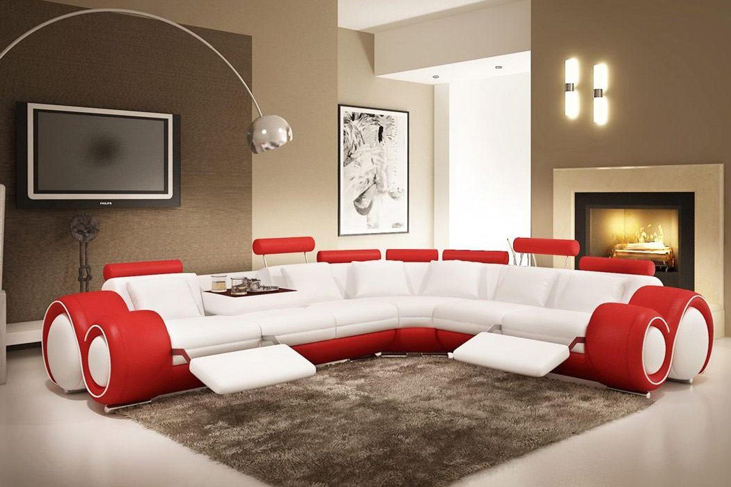 JVmoebel Ecksofa Ecksofa Leder Sofa Couch Polster Eck Sitz Wohnlandschaft Garnitur, Made in Europe Rot
