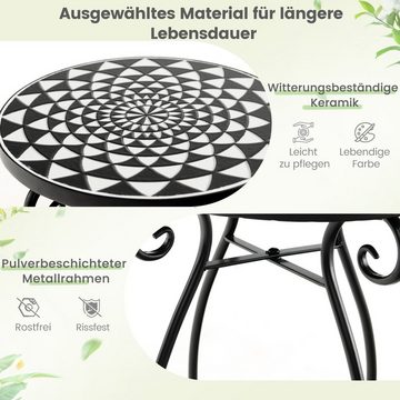 COSTWAY Gartentisch, Mosaiktisch rund aus Metall & Keramik, ∅30x50cm