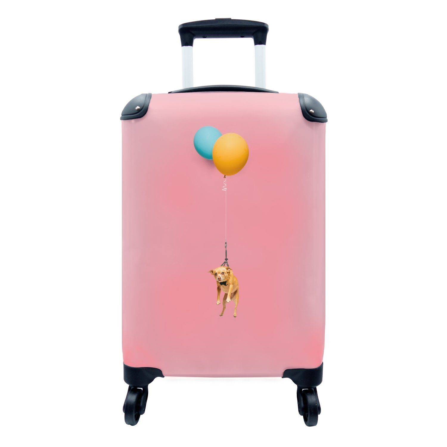 MuchoWow Handgepäckkoffer Fliegender Hund auf zwei Luftballons, 4 Rollen, Reisetasche mit rollen, Handgepäck für Ferien, Trolley, Reisekoffer