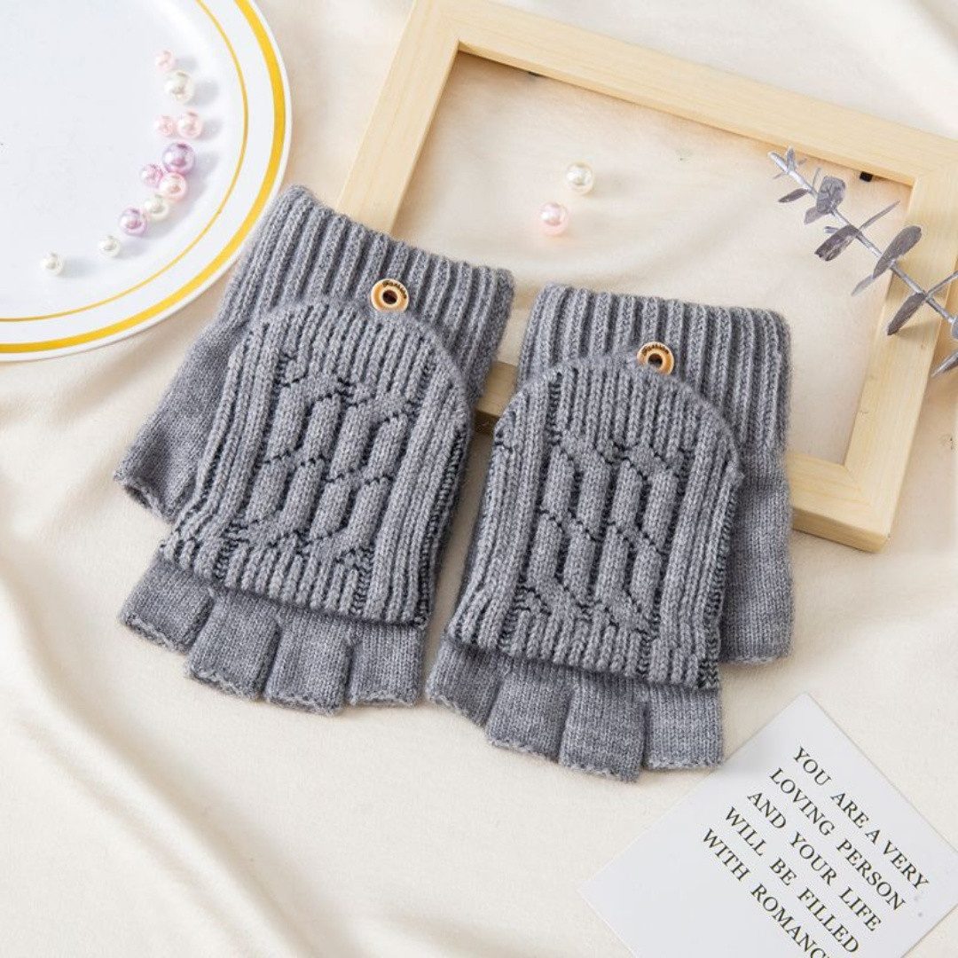Coonoor Strickhandschuhe Halbfingerhandschuhe mit Kappe,Winter Flip Handschuhe mit Berührung Fingerlose Handschuhe Winterhandschuhe für Damen Herren