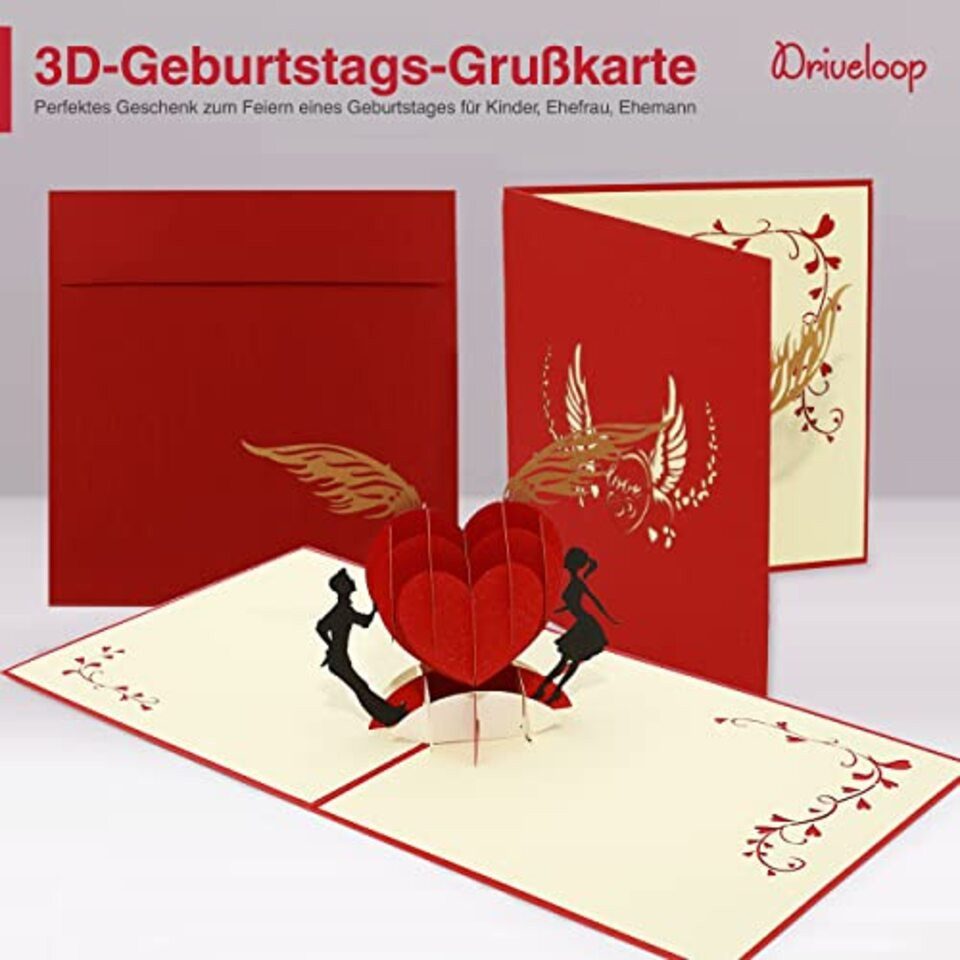 Montegoni Grußkarte 3D Pop-Up Rotes Herz Grußkarte, Liebe, Valentinstag & Geschenk-Karte für besondere Anlässe – 15x15cm – Bild 4 von 5