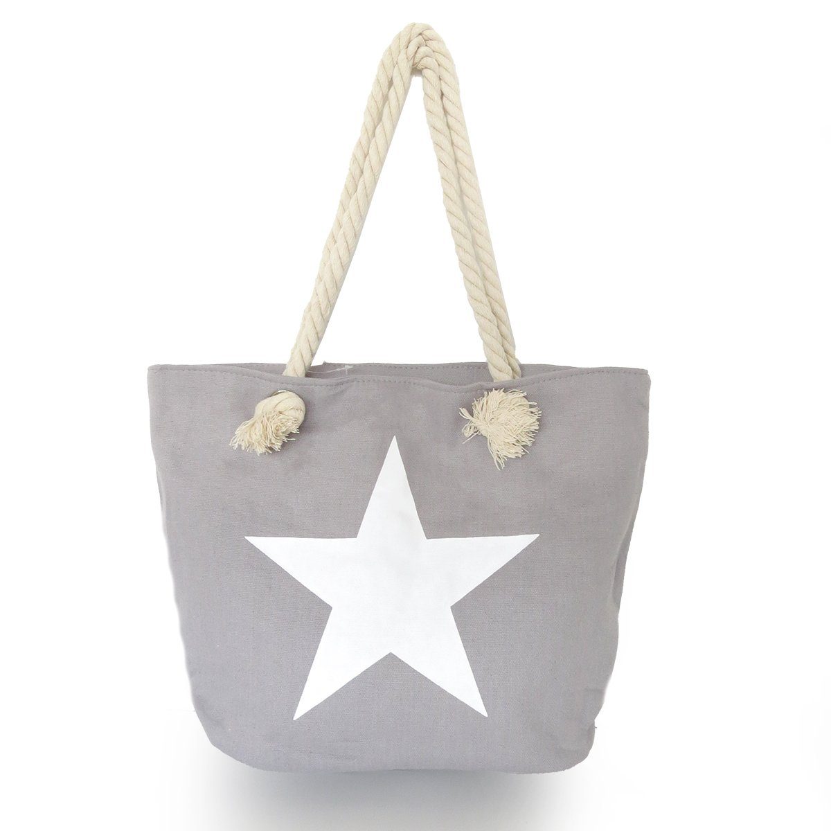 Sonia Originelli Umhängetasche Strandtasche Stern Uni "Marie" Beachbag Shopper, kleine Innentasche mit Reißverschluss hellgrau