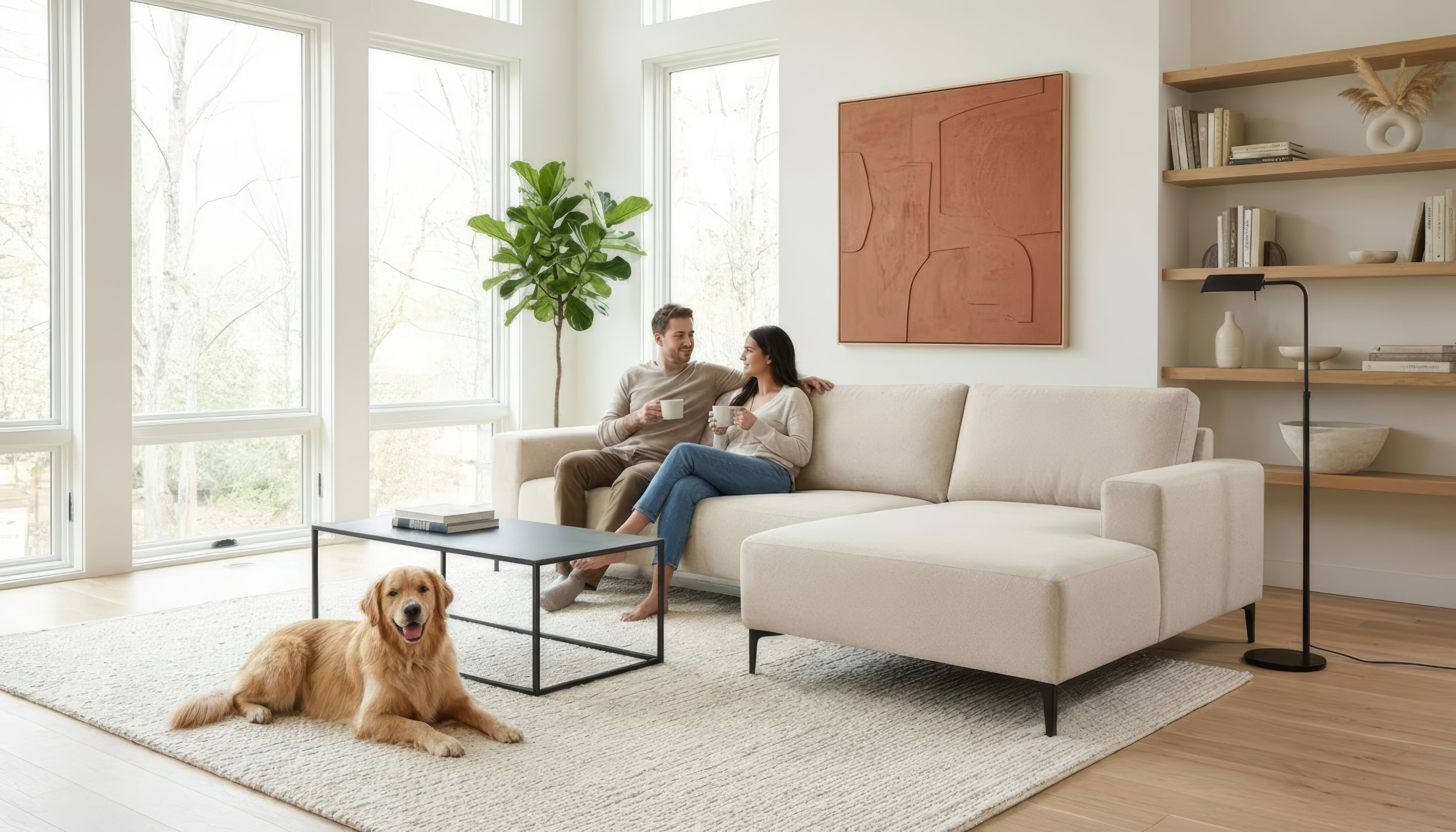 OTTO home Ecksofa Tournon, L-Form, Breite 262 cm, Webstoff, Chenille, Designsofa im nordischen Stil, Wellenunterfederung, Metallfüße