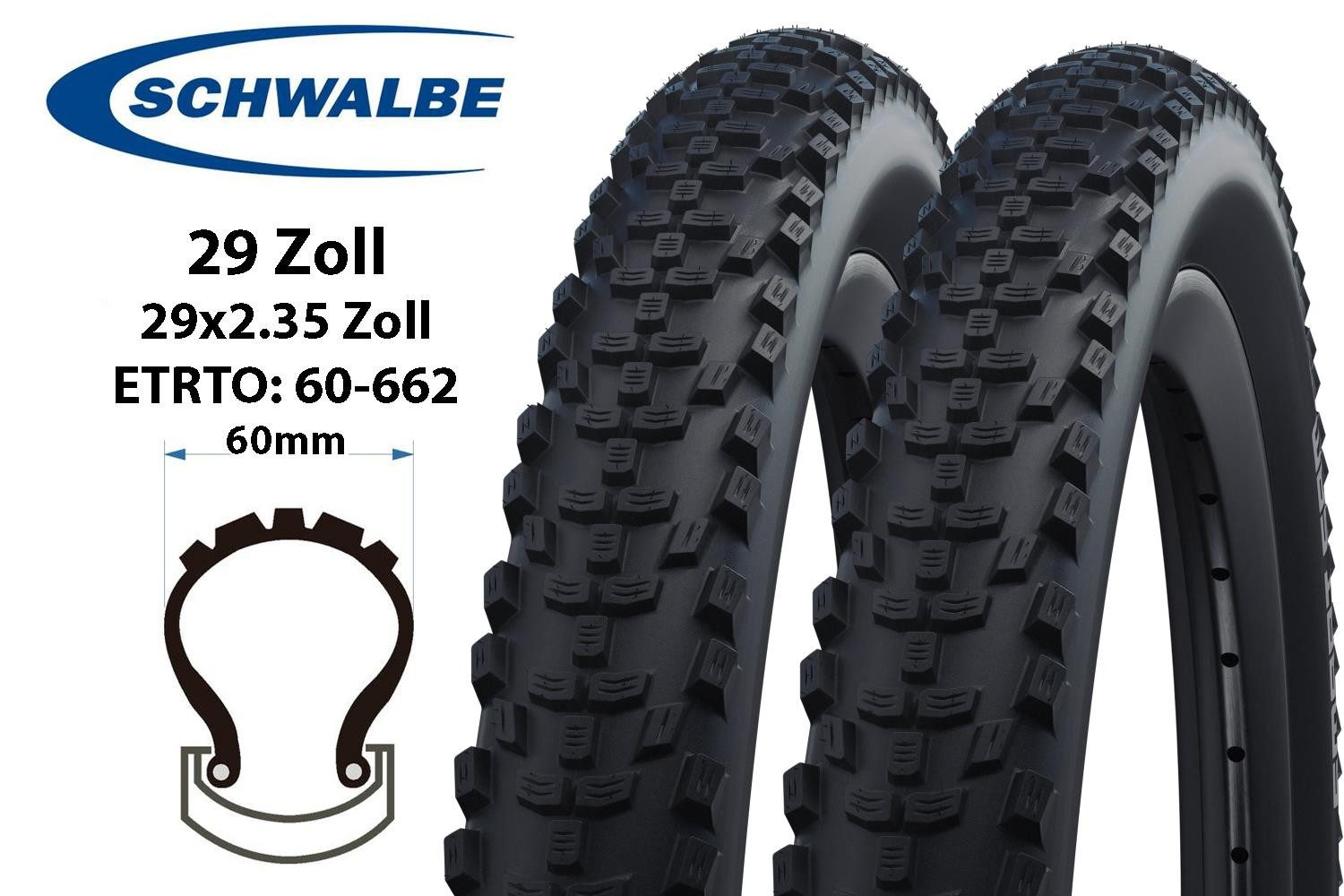 Schwalbe Fahrradreifen 2 Stück 29 Zoll SCHWALBE Reifen SMART SAM 60-622 K-Guard 29x2.35 MTB, (2-tlg)