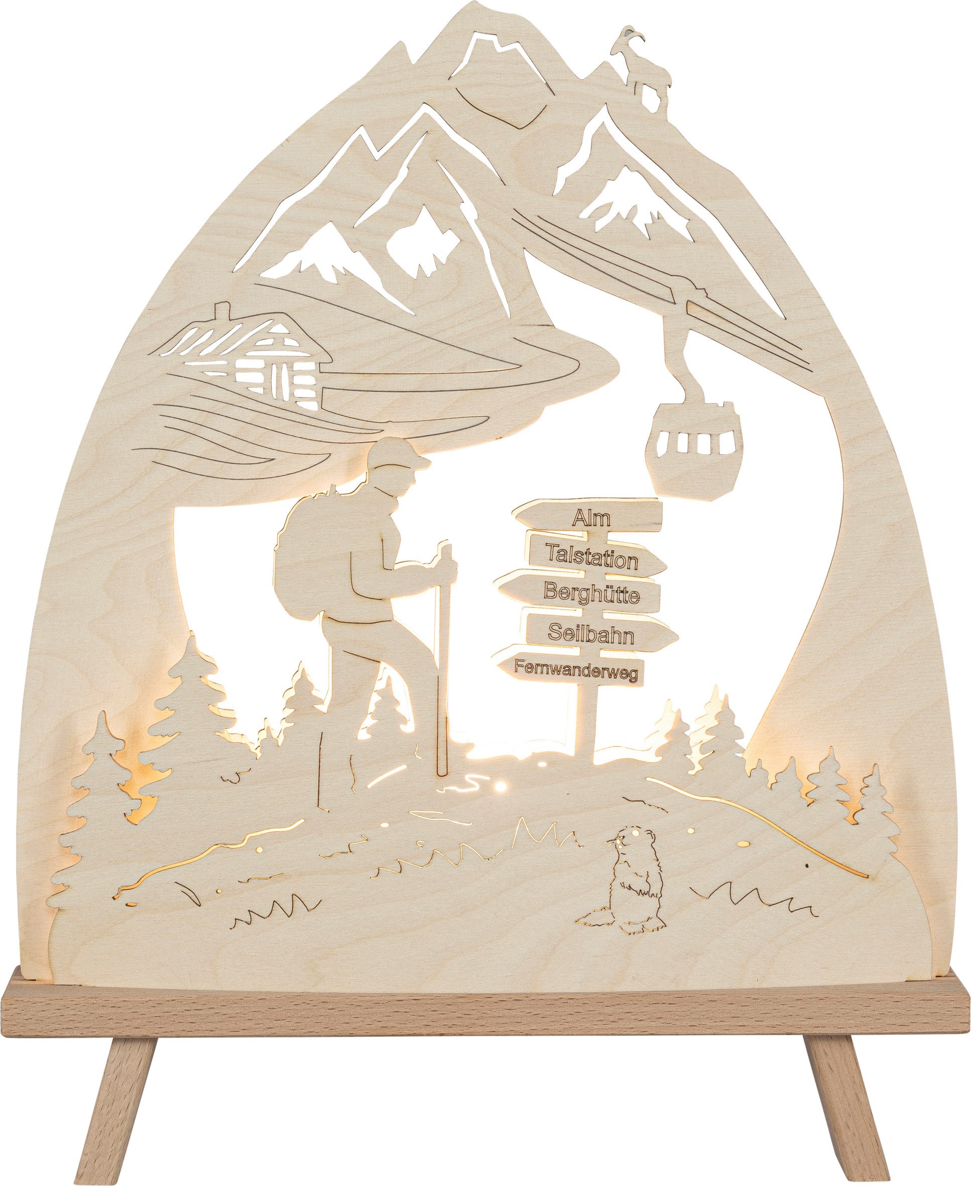 SAICO Original LED Schwibbogen Deko-Lichterspitze, Wanderfreund, inkl. einem LED-Leuchtmittel, warmweiß, BxHxT: 30x41x6 cm