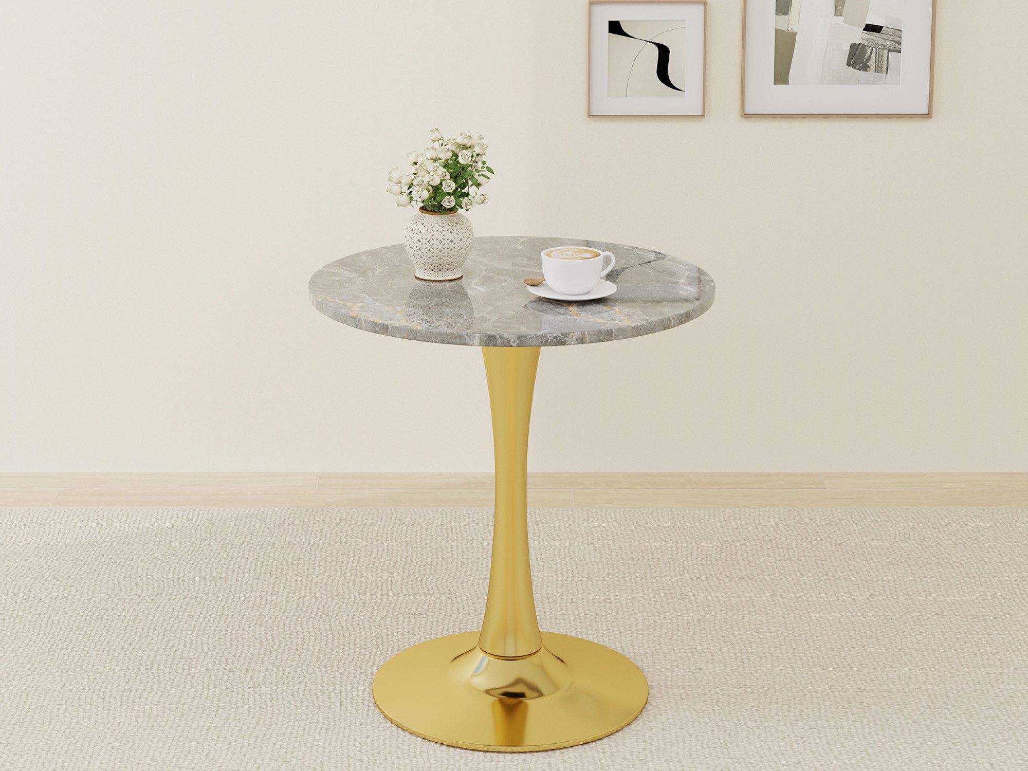 GLP Esstisch Runder Esstisch mit Sinterstein Tischplatte in Marmoroptik, 70 cm Ø (Gestell aus Metall, kratzfest und hitzebeständig), für kleine Räume und Apartments