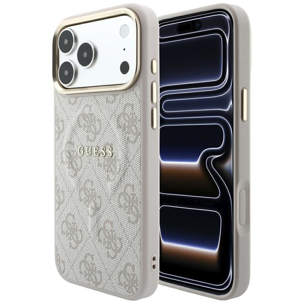 Guess Smartphone-Hülle Embossed 4G Classic kompatibel mit iPhone 18 Pro, 17 Pro Rosa 6,3 Zoll, Integrierter Magnetring für kabelloses Laden – Bild 2 von 5