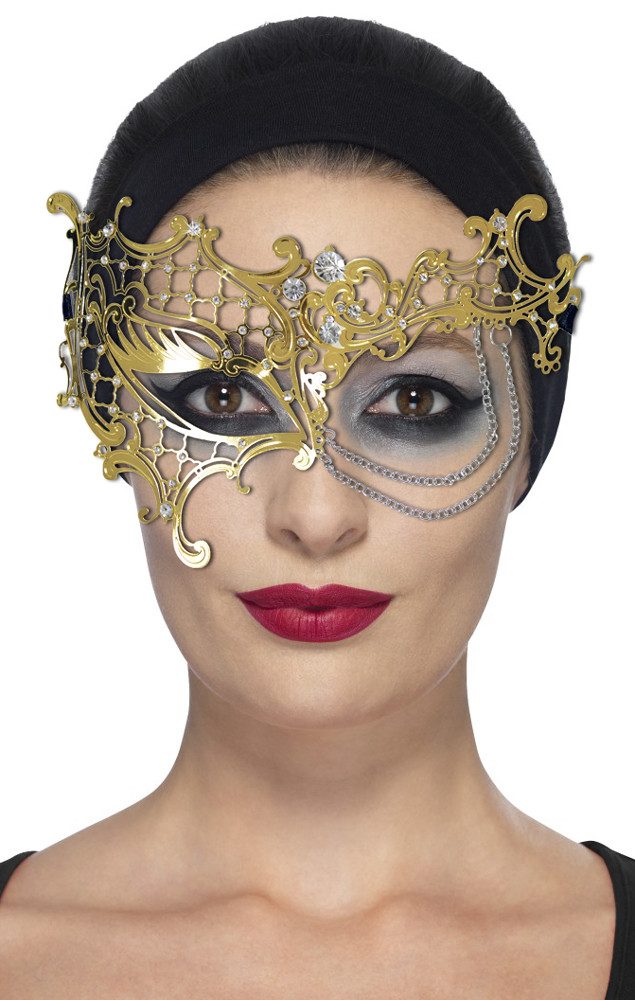 Zoelibat Verkleidungsmaske Halb Augenmaske Electra - Gold mit Strass und Kett
