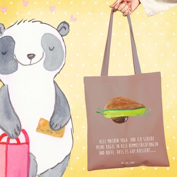Mr. & Mrs. Panda Tragetasche Avocado Yoga - Braun Pastell - Geschenk, Sport, Beutel, Vegan, Einkau (1-tlg), Cross Stitching Griffe