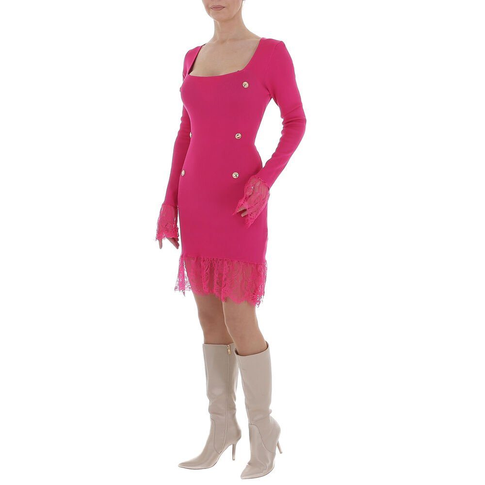 Clubwear in Minikleid Minikleid Knopfleiste Strickoptik & Pink Party Damen Spitze Ital-Design