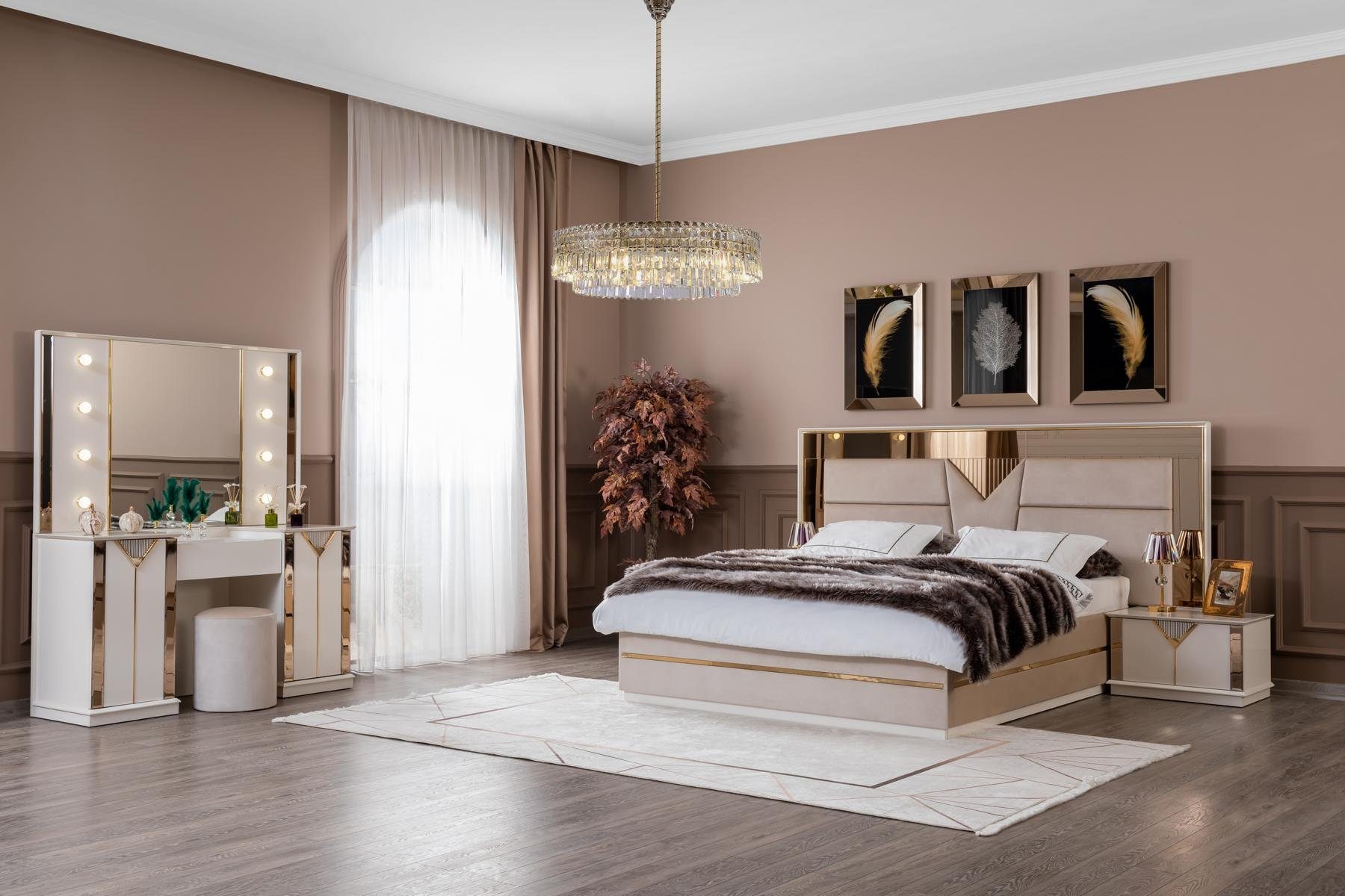 Designer (Bett, Made in Nachttische), Bett Schlafzimmer Möbel Ohne Bett Beige Doppelbett Europe JVmoebel