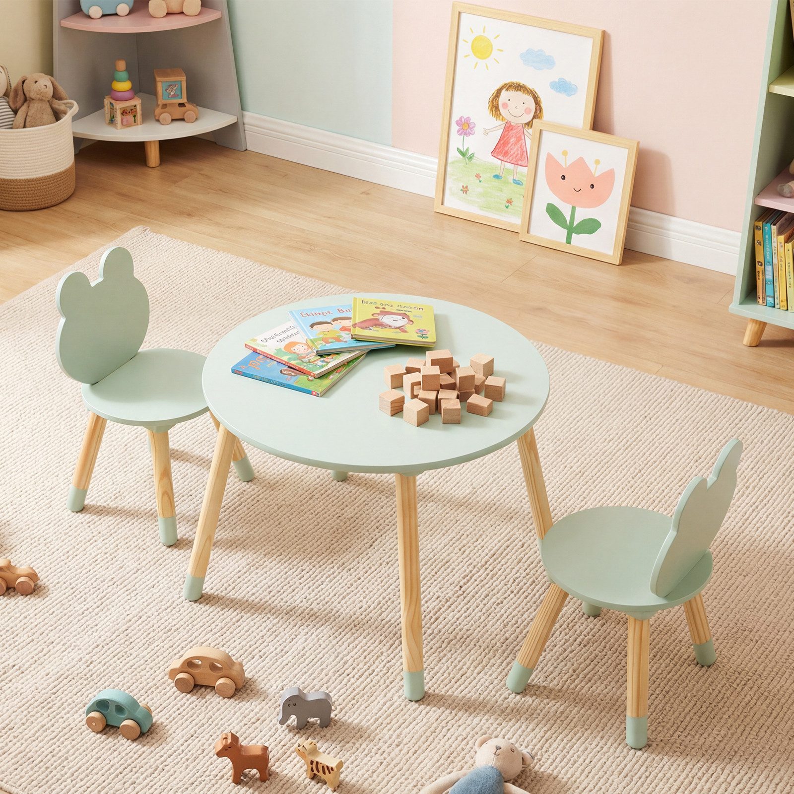 COSTWAY Kindersitzgruppe, (3-tlg), Kindertisch mit 2 Stühlen, ab 3 Jahren