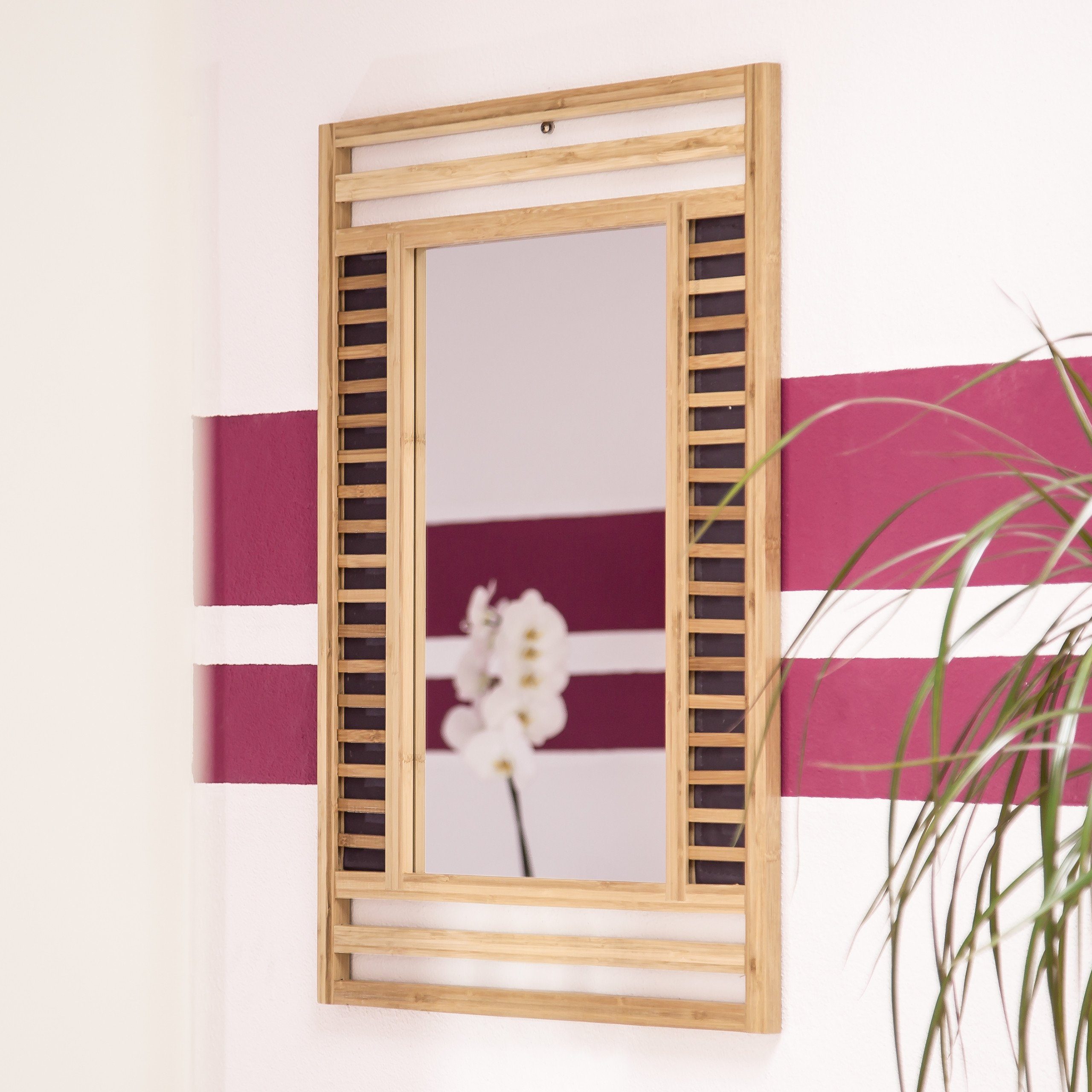 mit Rahmen Spiegel dekorativem Spiegel Bambus relaxdays