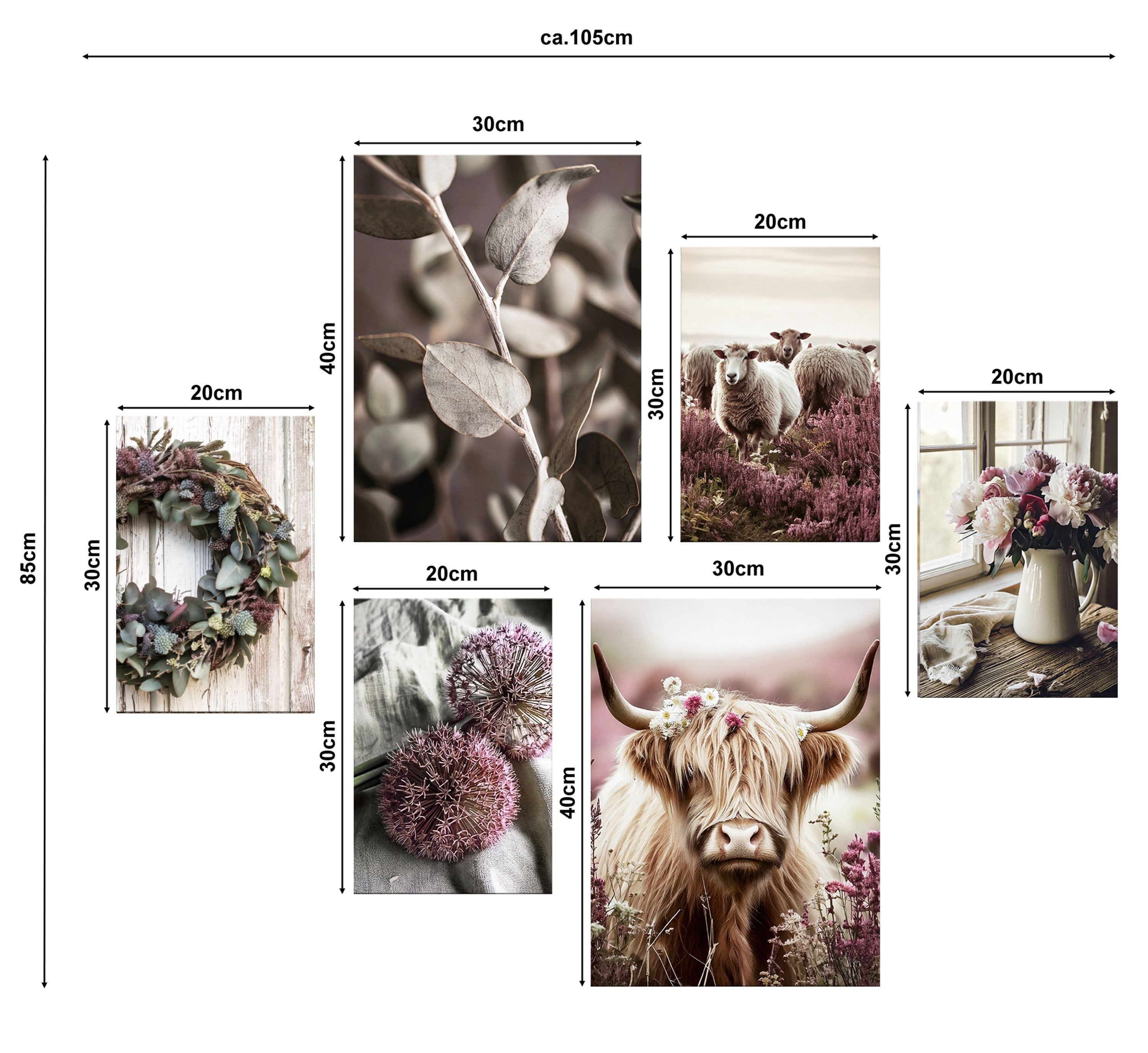 artissimo Mehrteilige Bilder Bilderset 6er-Set, Wandbilder-Set Natur, Bilderwand boho Blumen beige, Vintage Landhaus: Blumen und Blüten – Bild 5 von 5