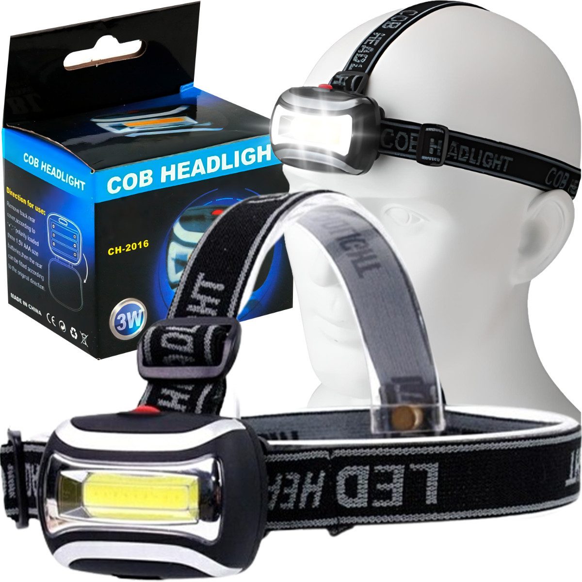 Retoo Stirnlampe LED COB Stirnlampe Kopflampe Super Hell Scheinwerfer Taschenlamp (Packung, Stirnlampe), Diode LED COB, 3 x Batterie AAA (es gibt nicht im Satz), 3 Moden