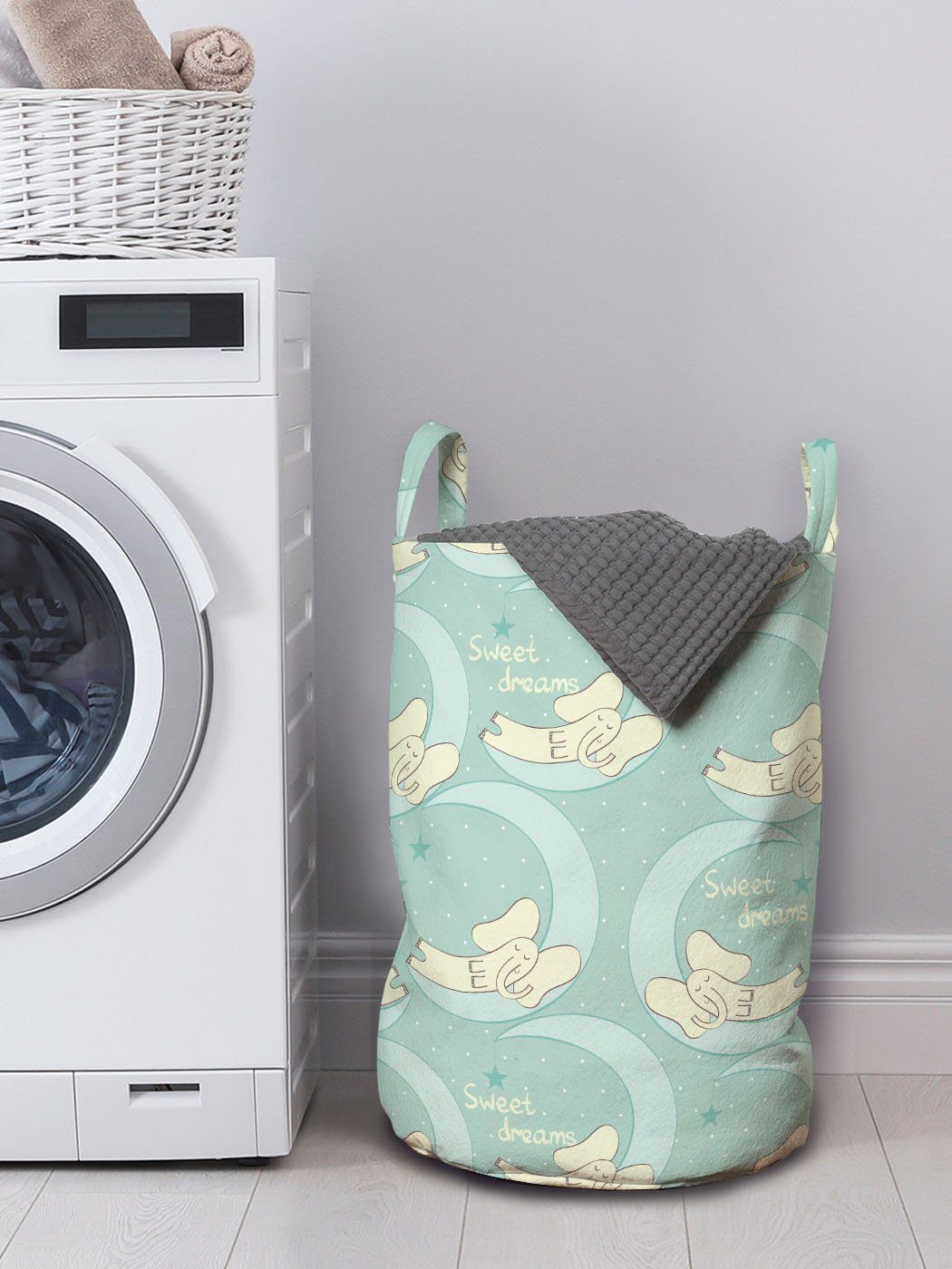 Abakuhaus Wäschesäckchen Wäschekorb mit Elefant Waschsalons, Kordelzugverschluss auf Nursery Griffen Tier Crescent für