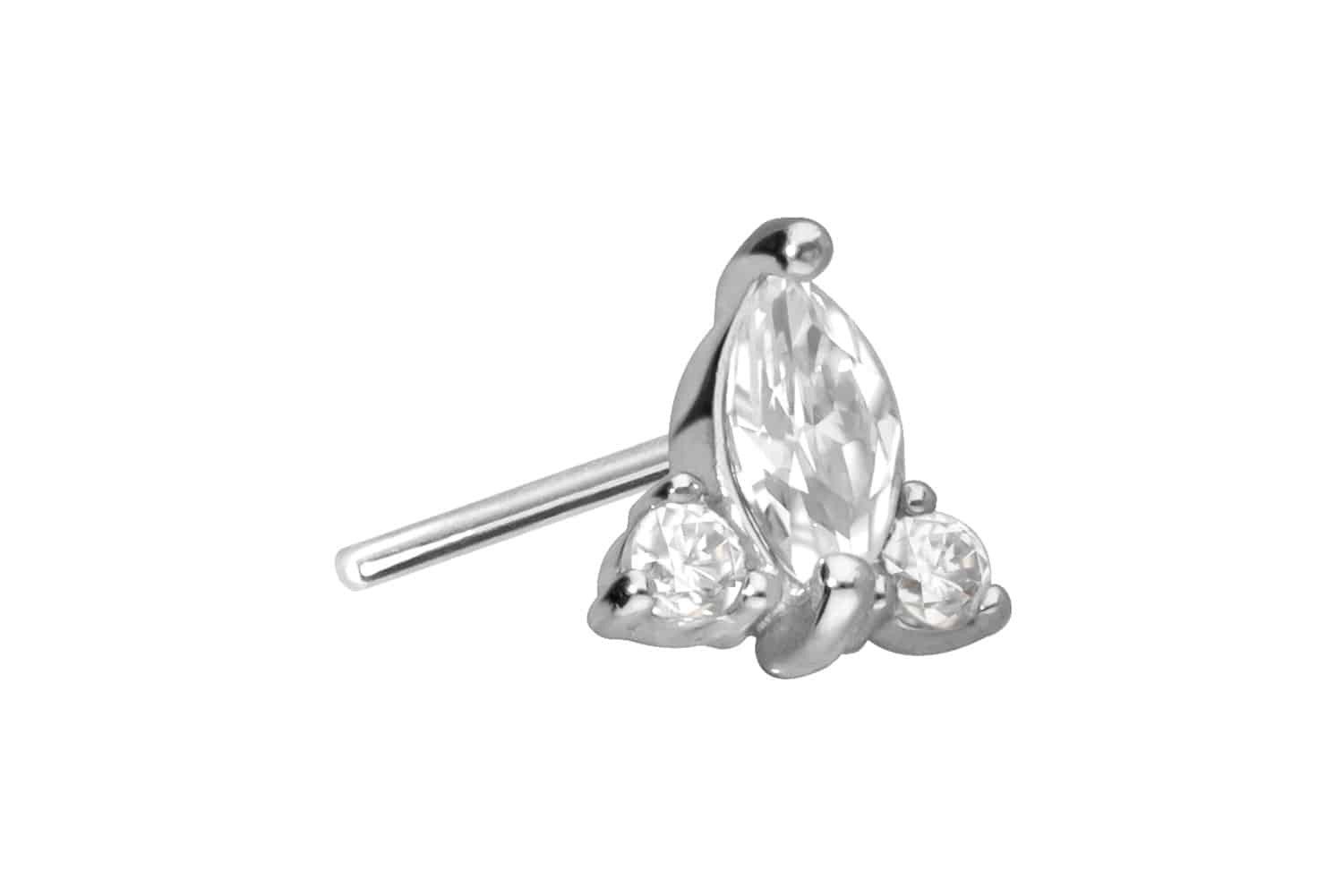 Piercing-Set 14 Karat Gold Aufsatz mit Titan Push Pin MOISSANIT-BLUME