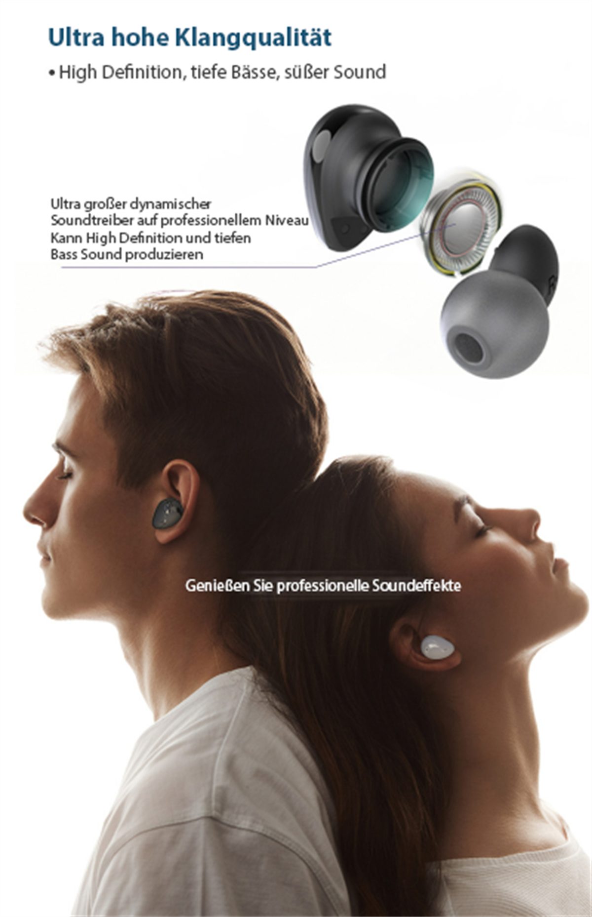 carefully selected Kabellose In-Ear-Kopfhörer, Blau Stereo-Rauschunterdrückung LED-Anzeige, In-Ear-Kopfhörer