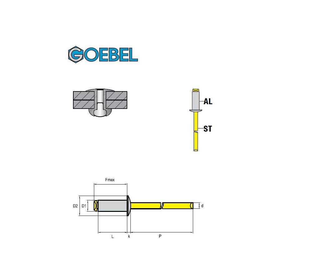 GOEBEL GmbH Blindniete 7901040182, (500x - 500 Popniete), / STANDARD - Niete St., RAINBOW ISO15977 Blindniete Stahl Aluminium x weiß, mm RAL9010 18,0 4,0 Flachkopf