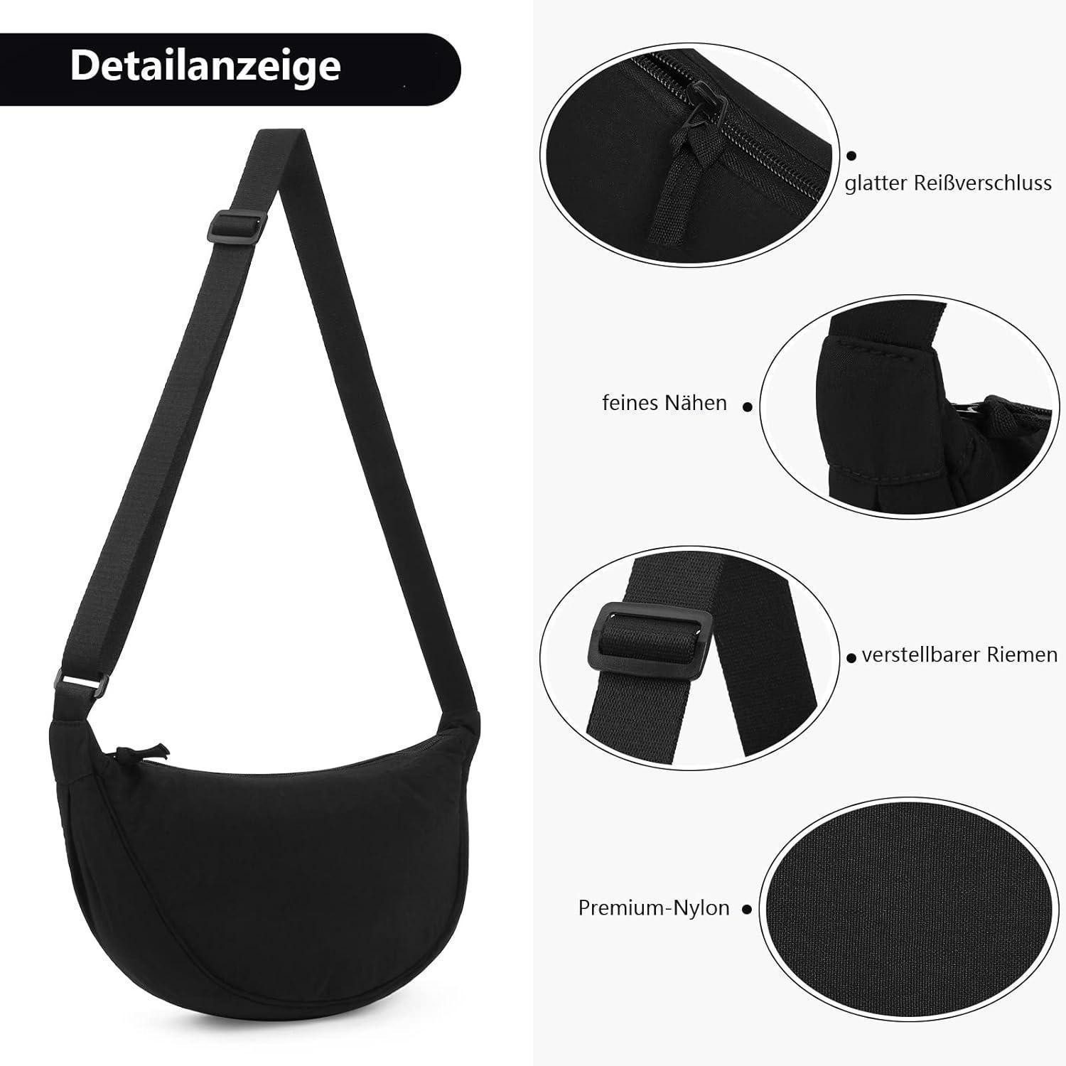 LuxusKollektion Hobo Damen Crossbody Schultertasche Halbmond Schwarz Verstellbarer