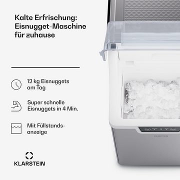 Klarstein Eiswürfelmaschine Wallberg nugget ice maker 12 kg silver, Elektrischer Eiswürfelbereiter Eismachinen Wassertank