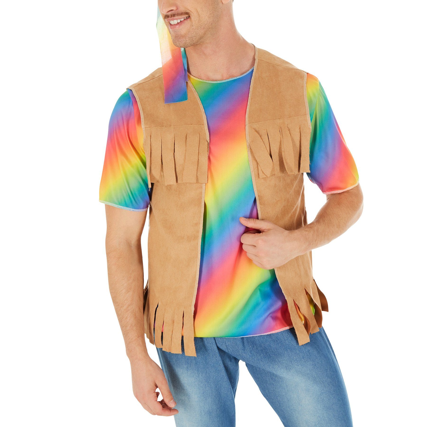 dressforfun Hippie-Kostüm Herrenkostüm Hippie Peace, Cooles, buntes Elastik-Jersey-T-Shirt