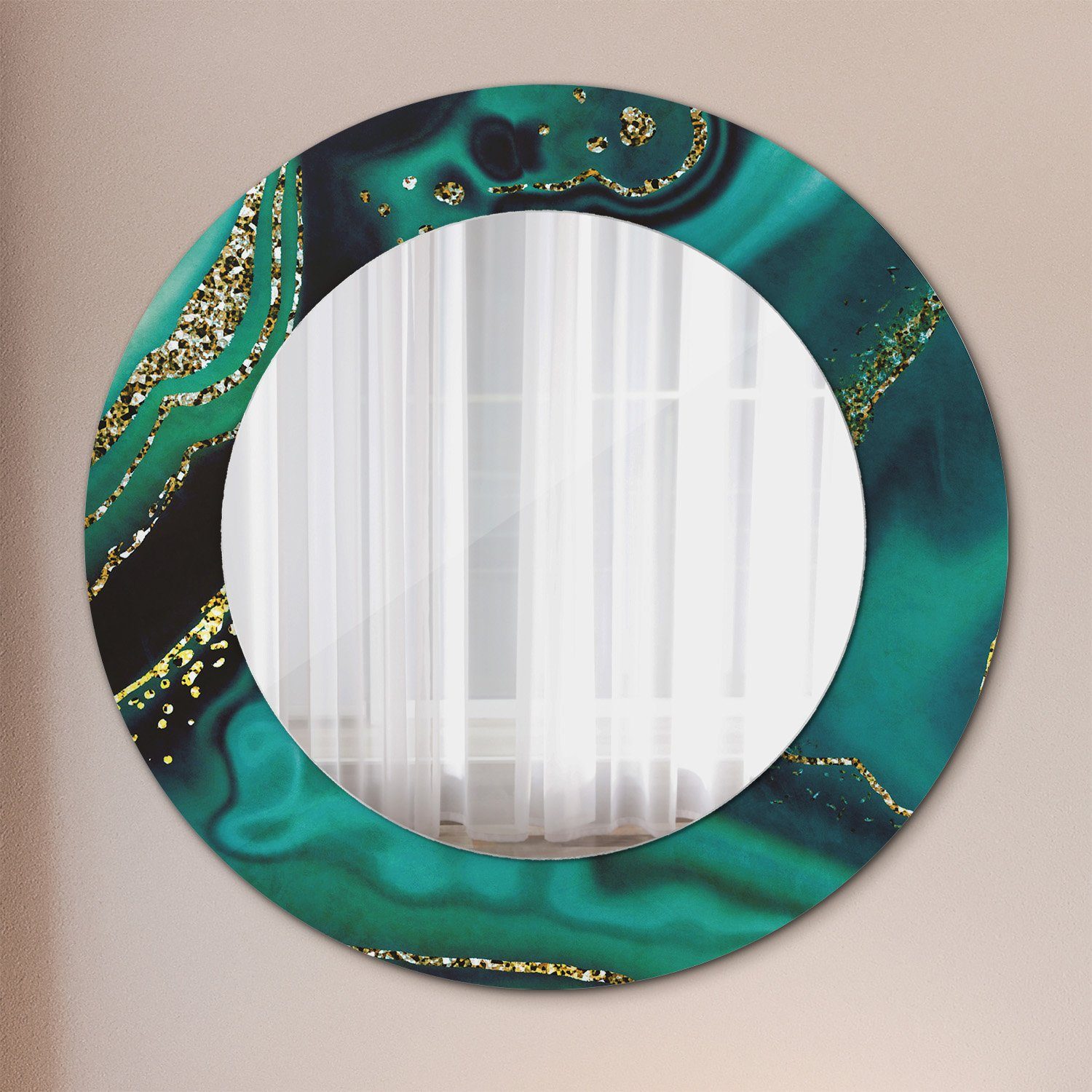 Tulup Spiegel Modern Wandmontage Wandspiegel Spiegel mit Aufdruck Rund: Ø50cm Smaragd Grün
