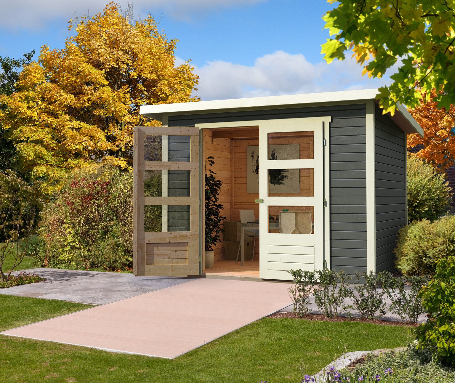 Karibu Gartenhaus Karibu Gartenhaus Stockach, 19 mm, 282 x 282 cm, Typ 4, terragrau, ohne Anbau