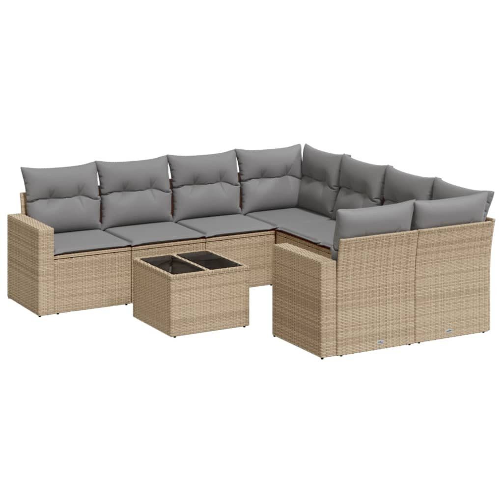 vidaXL Gartenlounge-Set 9-tlg. Garten-Sofagarnitur mit Kissen Beige Poly Rattan, (1-tlg)