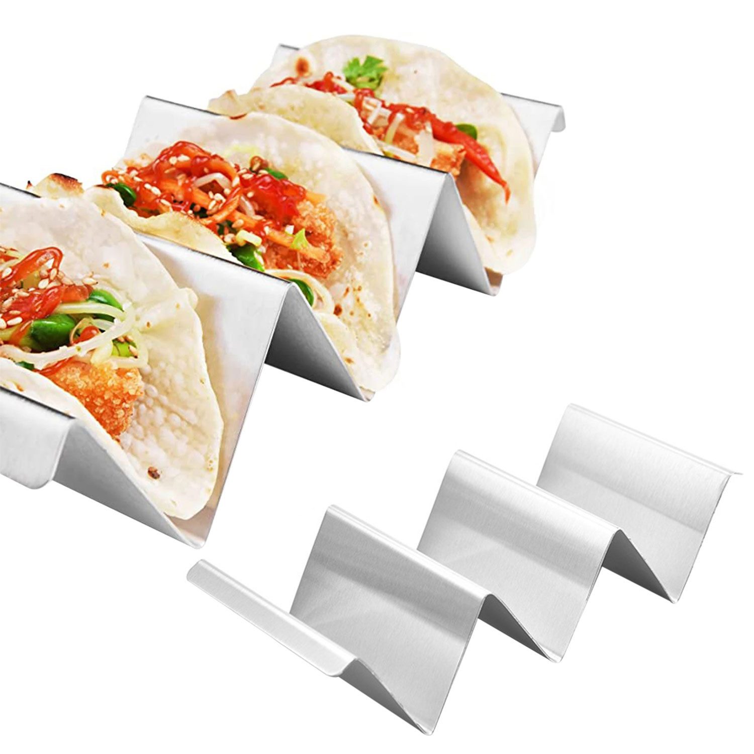 Daisred Tortillaform Taco-Halter mit Griffen 304 Edelstahl Taco Ständer für Grill&Backofen
