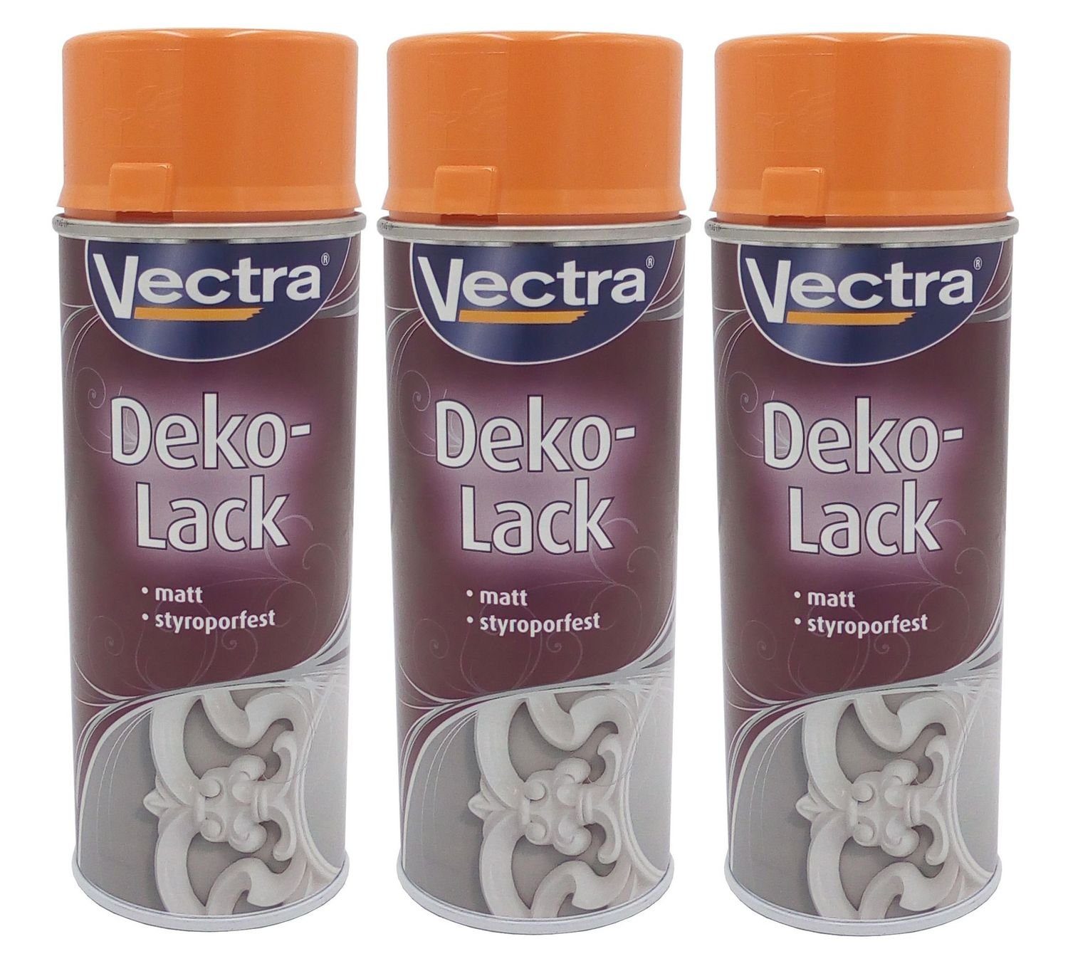 BURI Vollton- und Abtönfarbe 3x Vectra® Dekolack pastellorange matt 400ml Lackspray Farbspray Sprüh