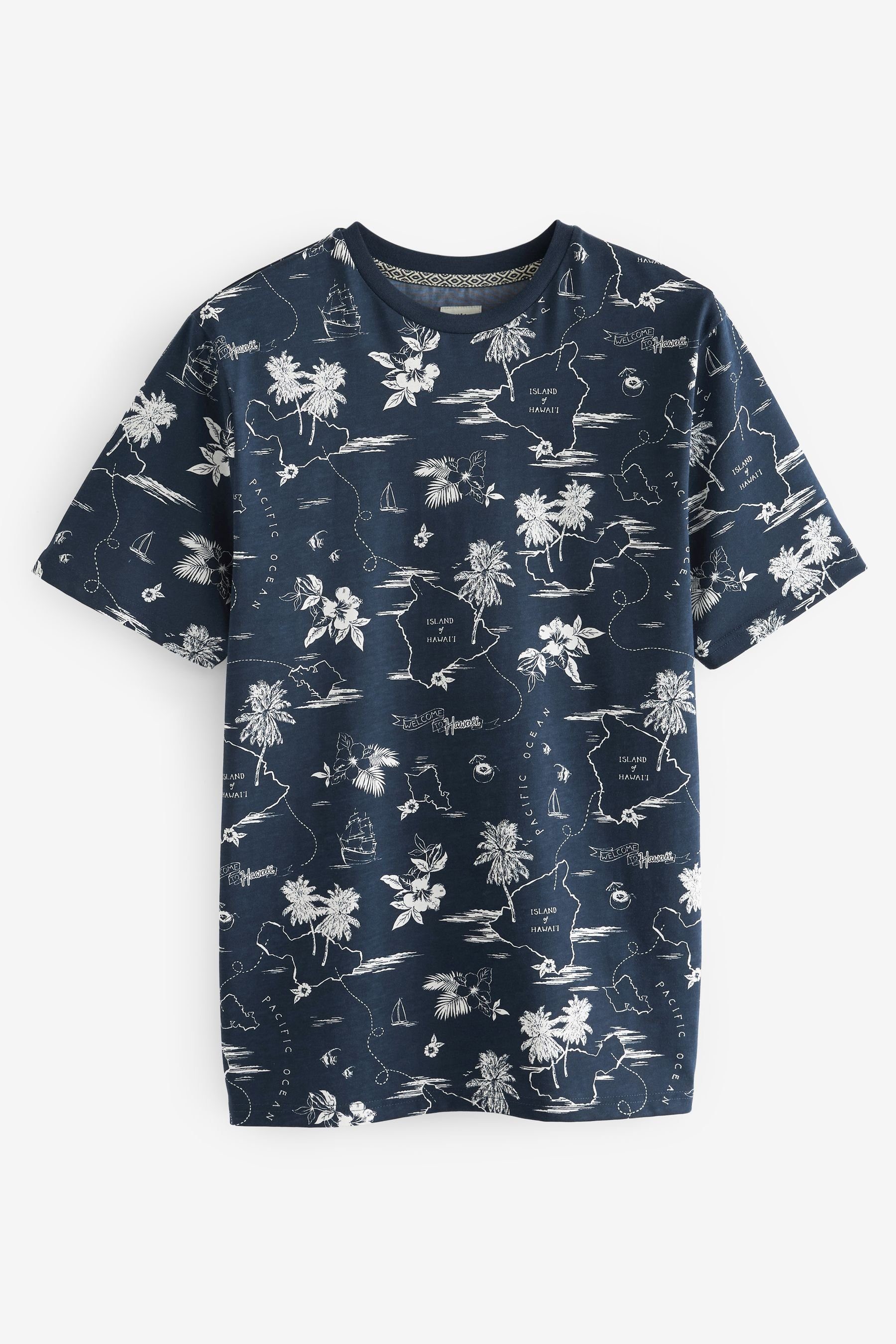 Next Print-Shirt T-Shirt mit Print (1-tlg) Navy Blue Hawaiian | Print-Shirts