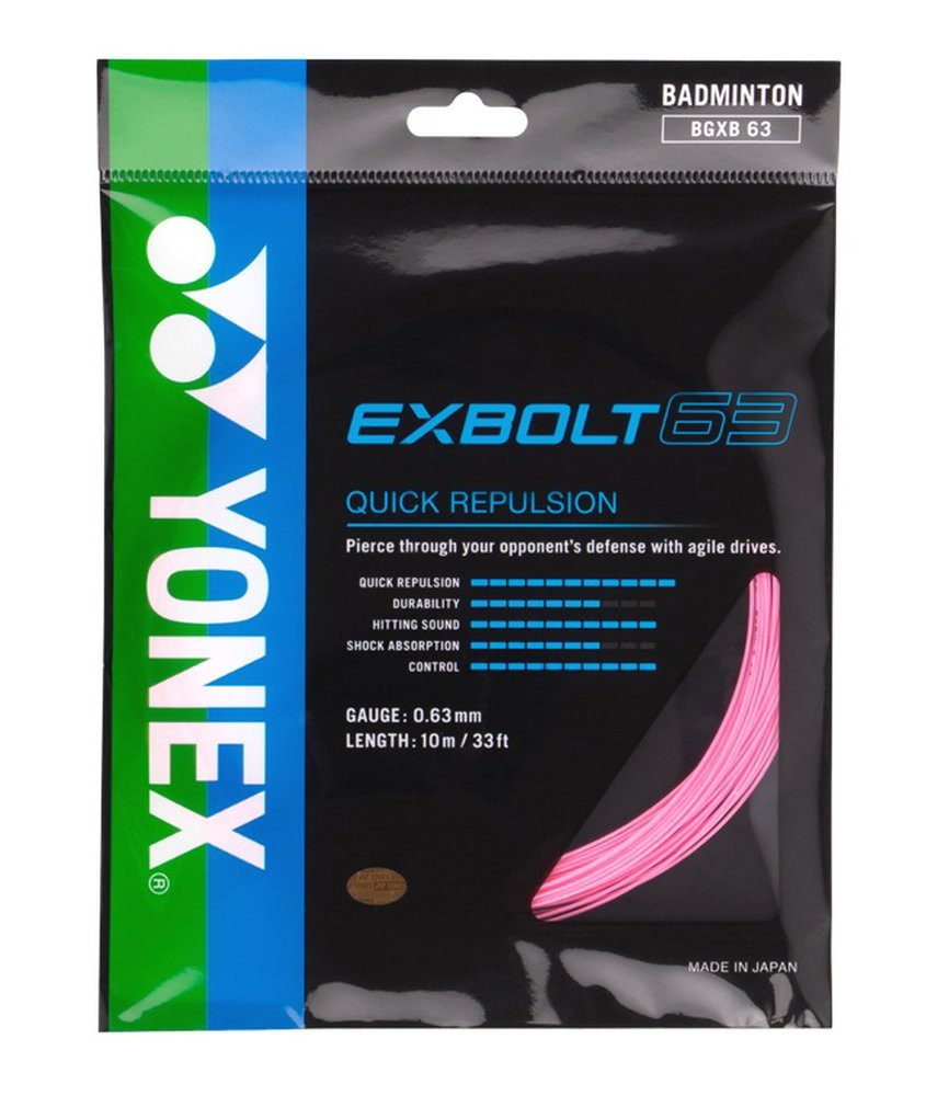 Yonex Badmintonsaite Exbolt 63 (Kontrolle) pink 10m Set, Saitendicke: 0.63