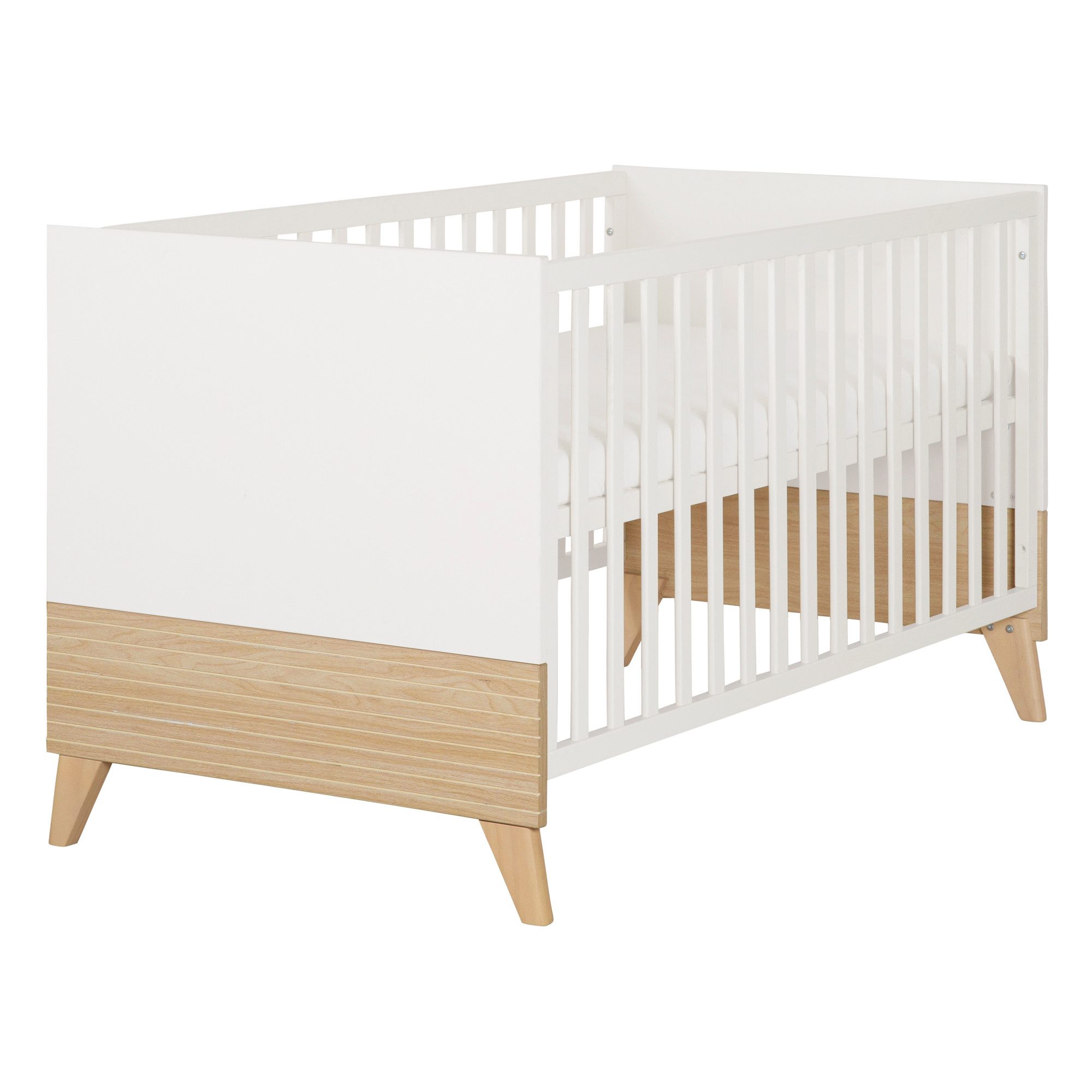 roba® Babybett Theo 70 x 140 cm - modernes Gitterbett - Fräsungen - Holz, umbaubar, 3 Schlupfsprossen, 3-fach höhenverstellbar - Weiß / Ulme