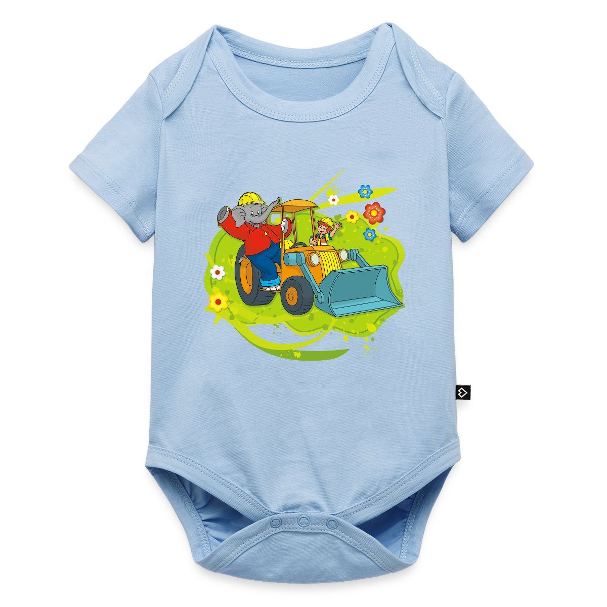 Spreadshirt Kurzarmbody Benjamin Blümchen Mit Schaufelbagger Kurzarm Tages Baby Body (1-tlg)