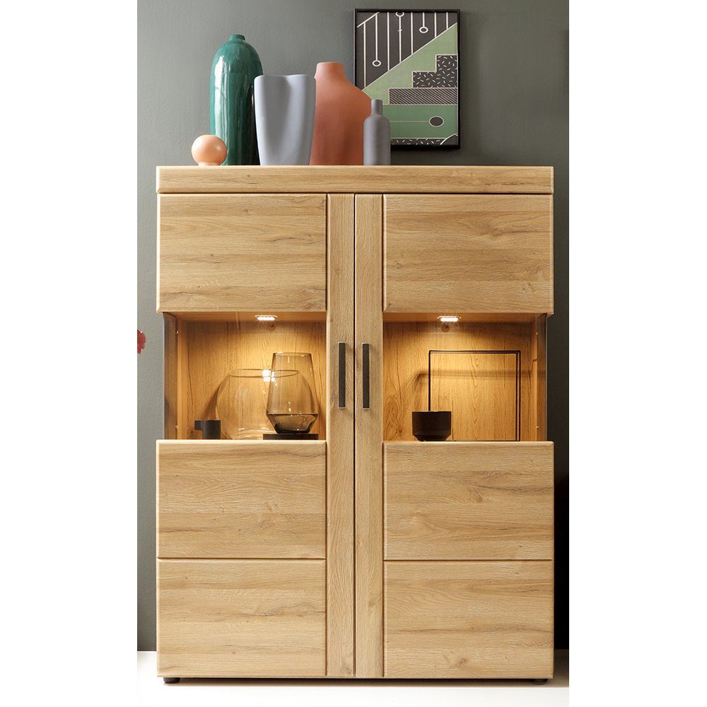 Lomadox Highboard CARIATI-129, mit Beleuchtung, Grandson Eiche Nb., B/H/T 101,9/133/37,4 cm