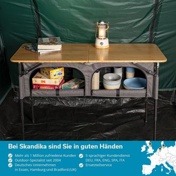 Skandika Campingtisch Tolja Bambus Falttisch + Schrank, Outdoor Bambus Klapptisch mit Stauraum, höhenverstellbar
