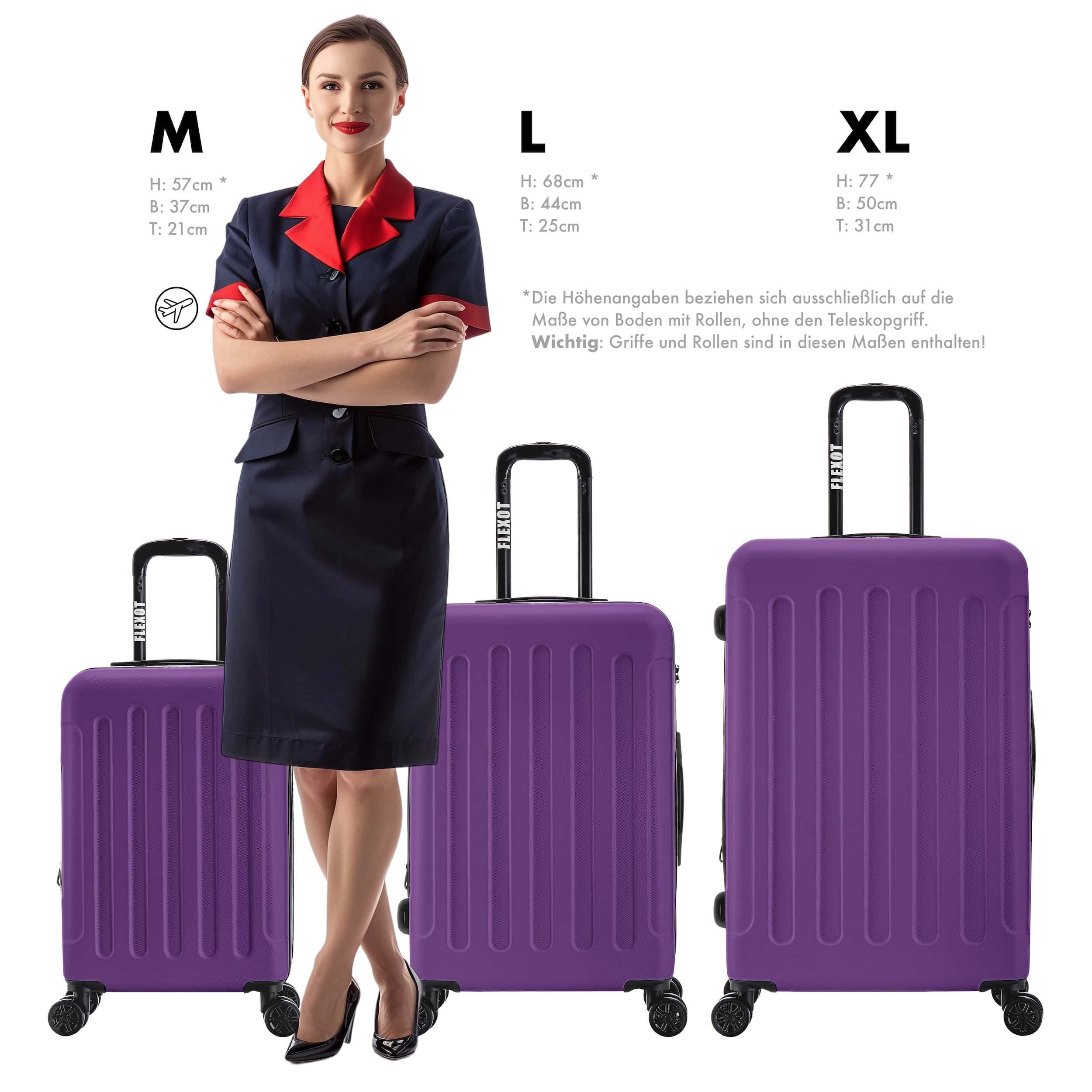 Flexot Hartschalen-Trolley F-3045 (Gr. M, L, XL) – Kofferset – ABS-Hartschale, 4 Rollen, Robuster und moderner Koffer mit vier 360° Rollen und Zahlenschloss – Bild 2 von 5