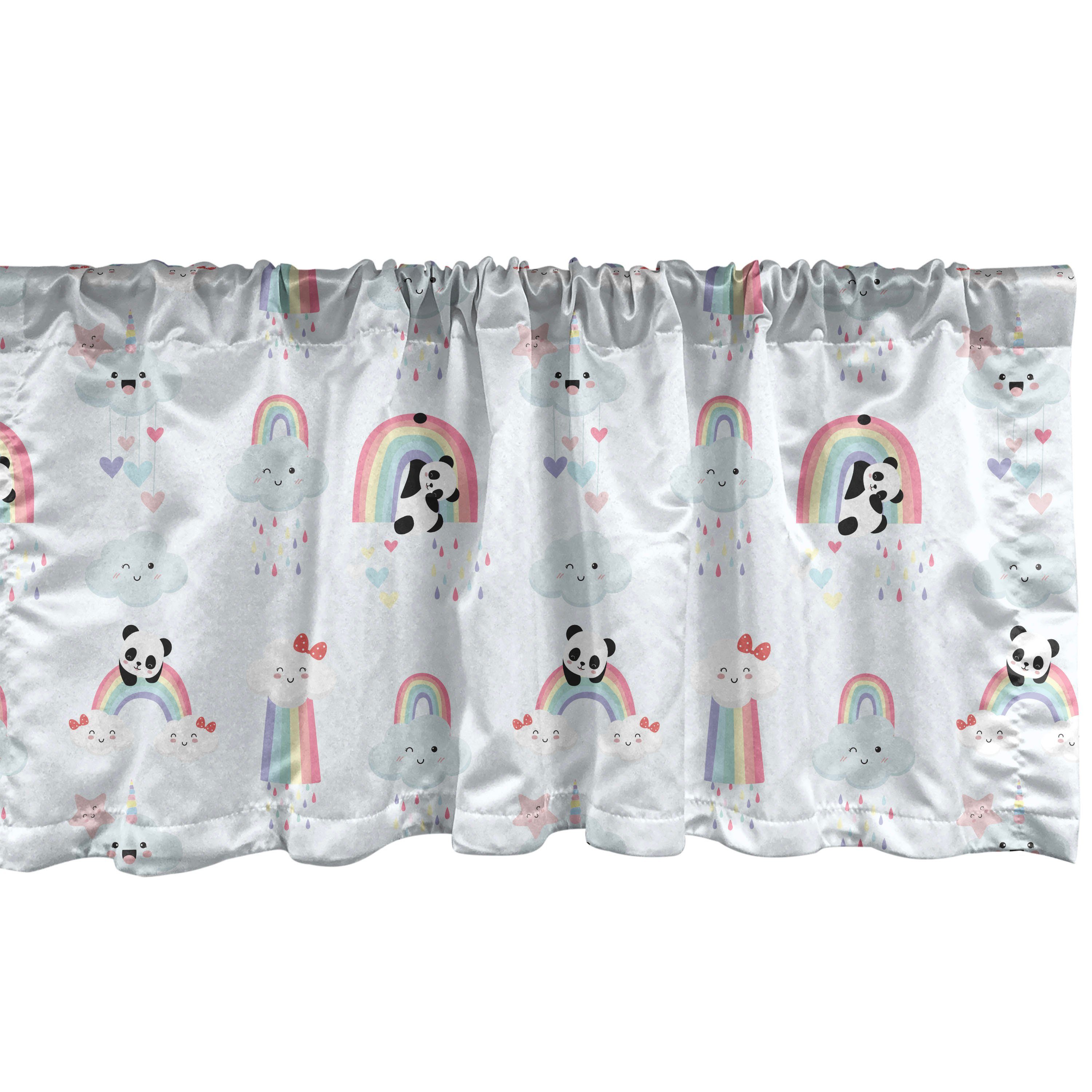 Scheibengardine Vorhang Volant für Microfaser, Abakuhaus, Dekor Schlafzimmer Wolken Panda Küche Regen mit Herzen Stangentasche, Einhorn