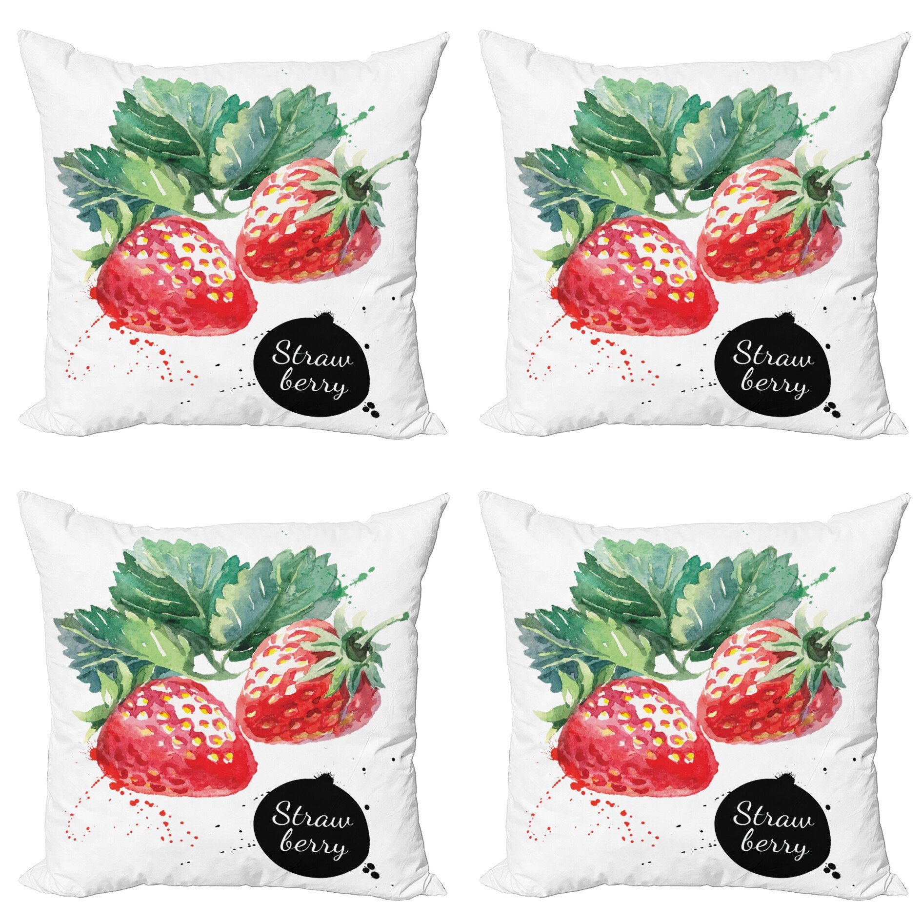 Kissenbezüge Modern Accent Doppelseitiger Digitaldruck, Abakuhaus (4 Stück), Aquarell appetitlich Erdbeeren