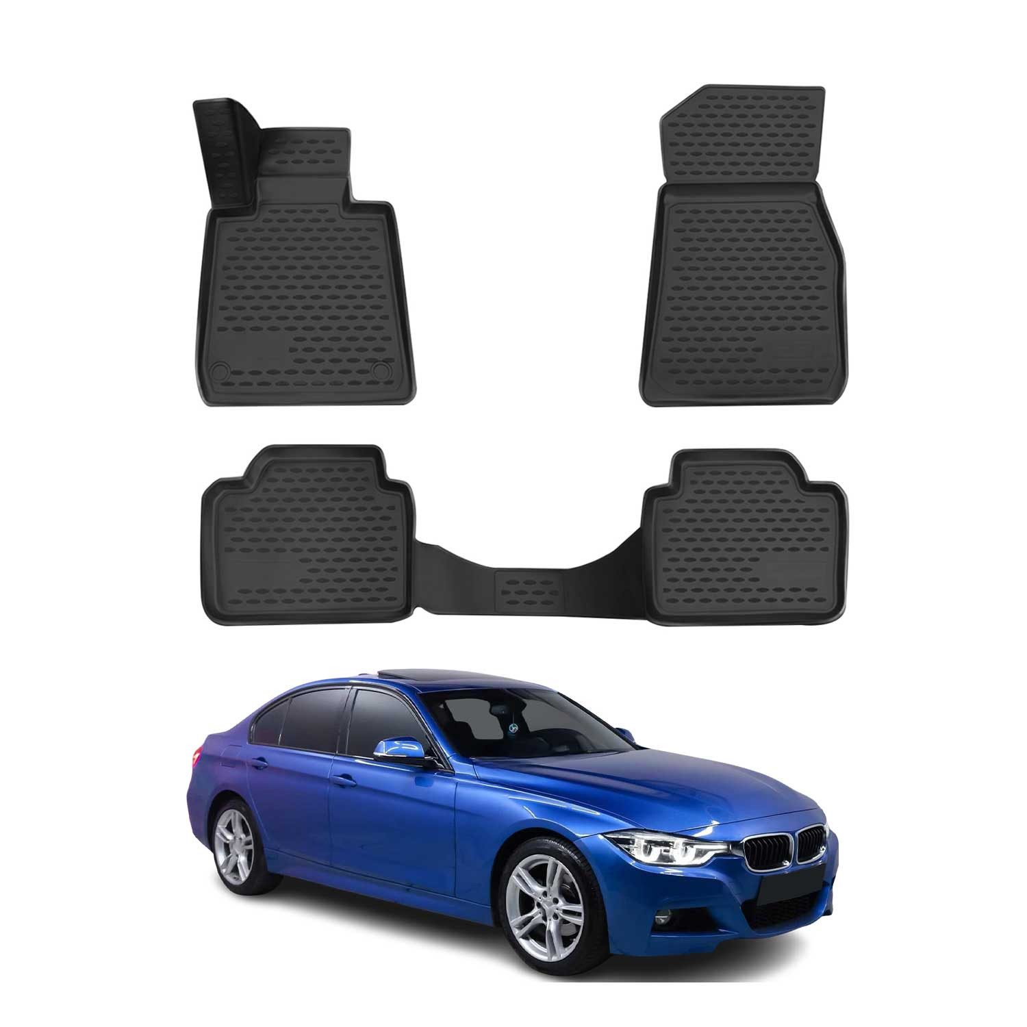 OMAC Auto-Fußmatten für BMW 3er F30 F31 2012-2018 / 4er 2013-2021 Schwarz (4 St), für BMW 3er F30 F31 2012-2018 / 4er F32 F36 2013-2021 BMW 3er F30 F31 2012-2018 / 4er F32 F36 2013-2021, Antirutsch,Wasserfest,Einfache Installation
