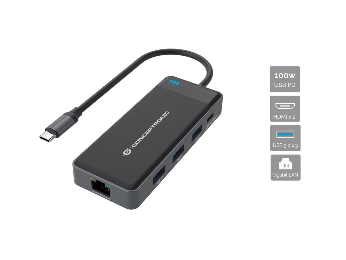 Laptop-Dockingstation Conceptronic DONN14G 7-in-1 USB Typ-C zu 2x Display Adapter