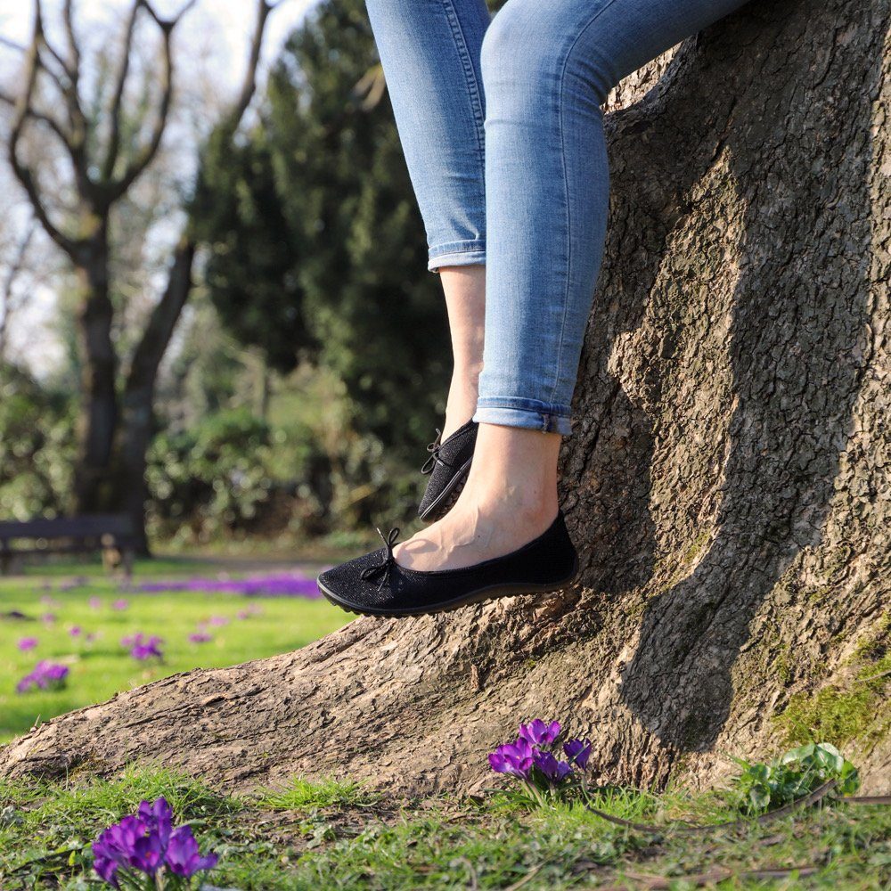 Leguano TANGO Barfußschuh Ballerina, Slipper, Bequemschuh mit Zierschleife und Glitzer