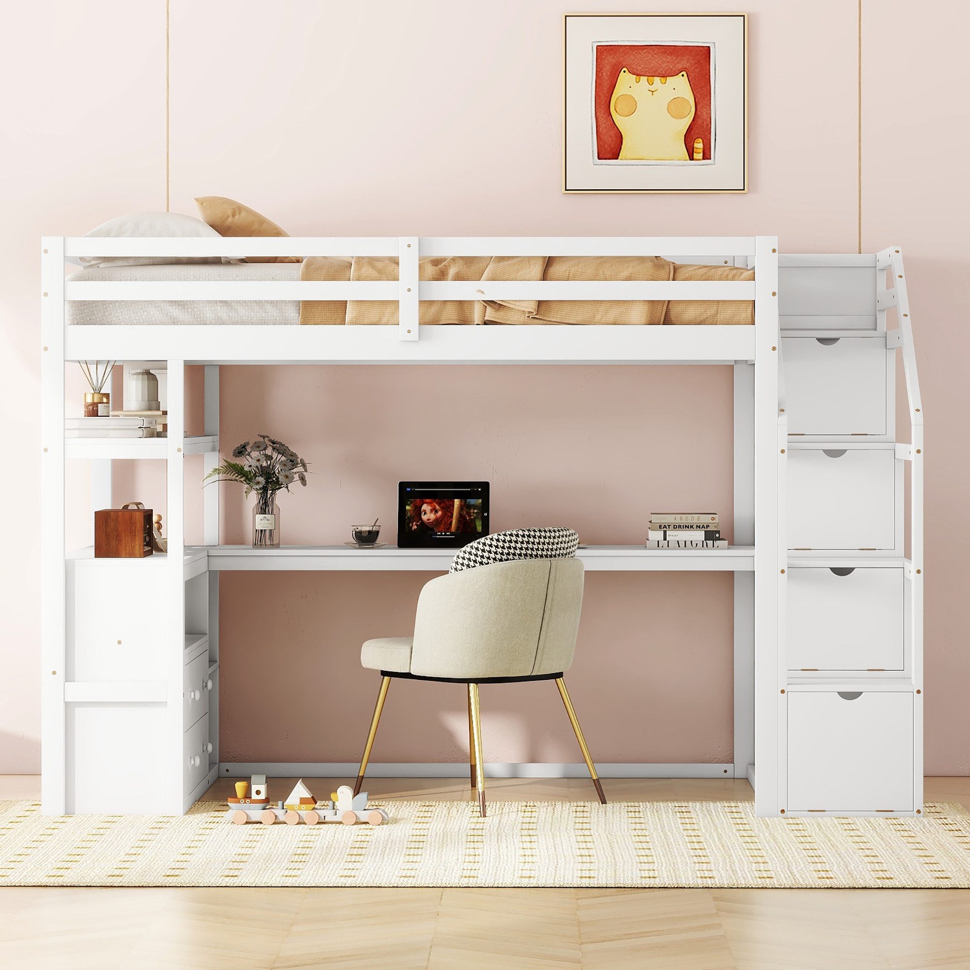 Hochbett Kinderbett Jugendbett, Oberes Bett und unterer Schreibtisch